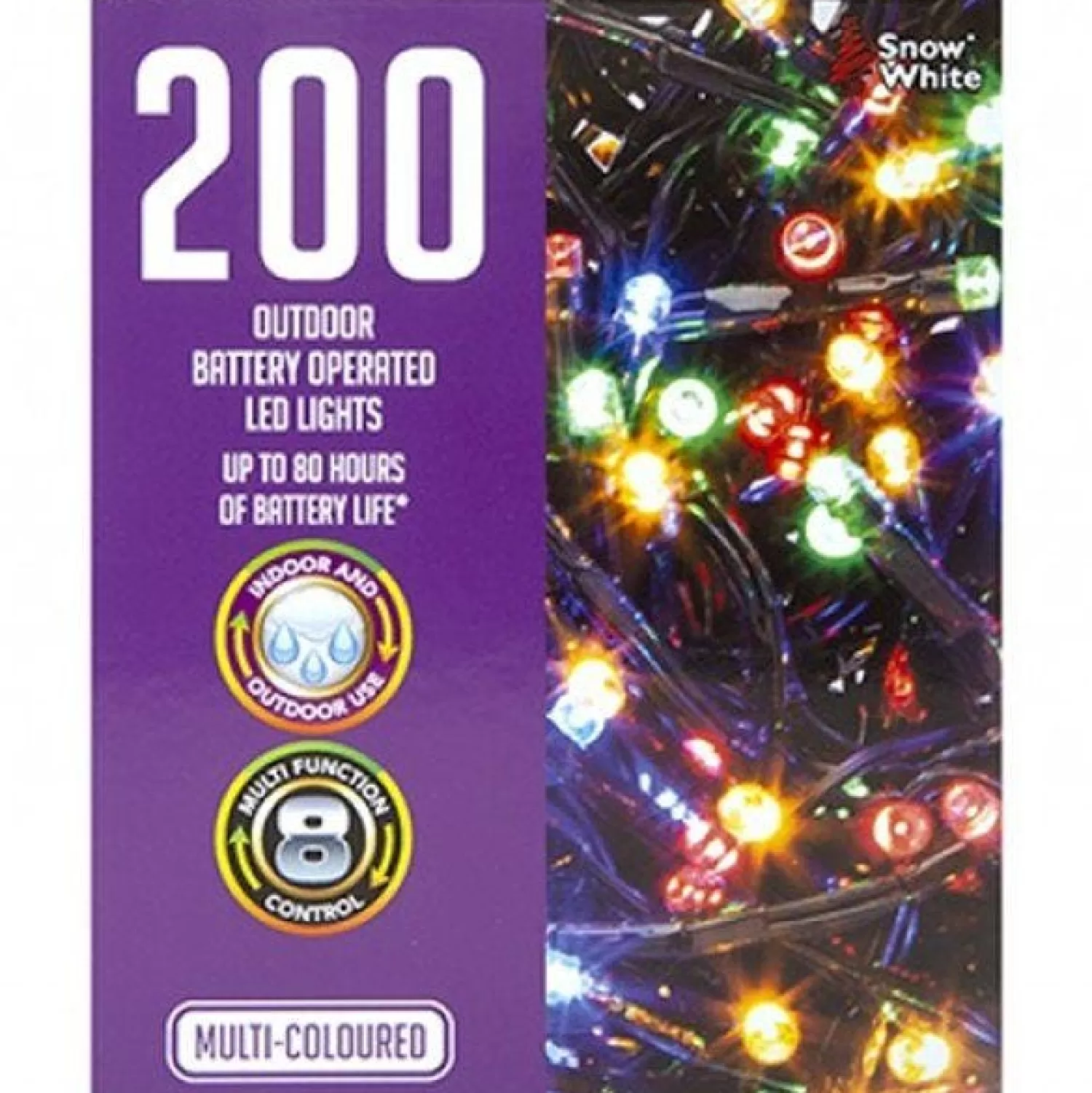 200 Multi Coloured Outdoor Led Lights - Battery Operated<Party Delights Shop