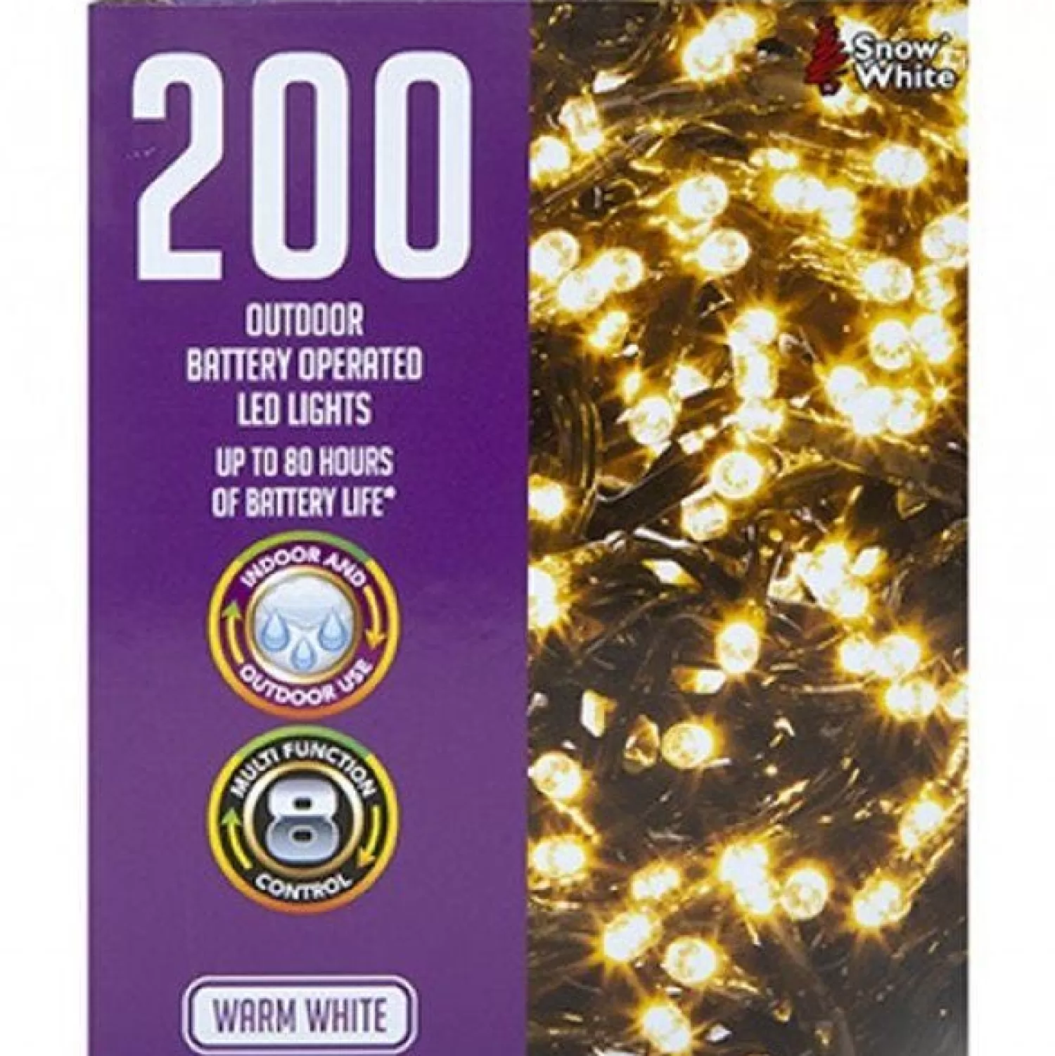 200 Warm White Outdoor Led Lights - Battery Operated<Party Delights Hot