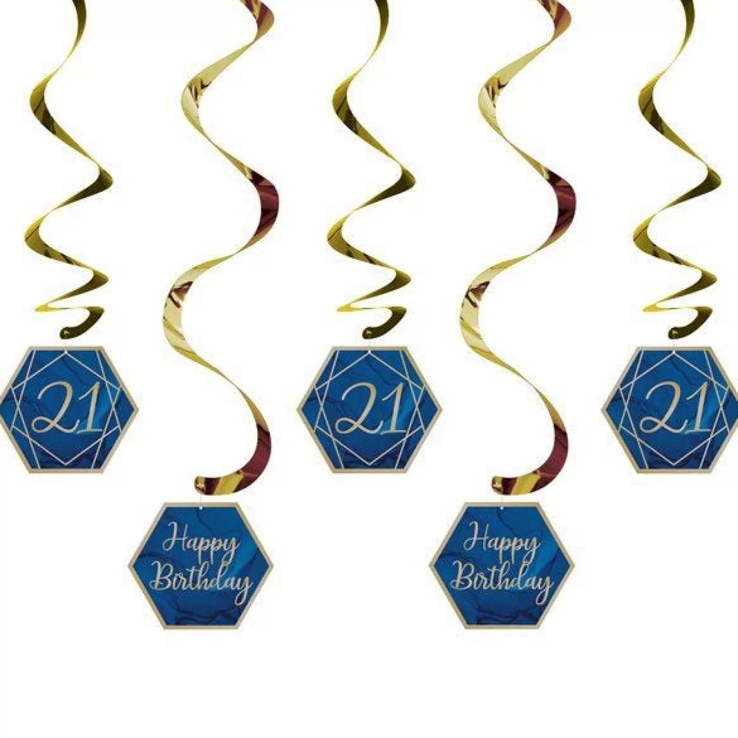 Best Sale Party Delights 21St Birthday Navy & Gold Geode Hanging Swirls (5Pk)