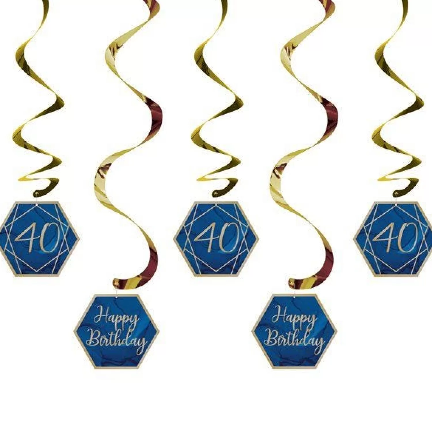 Hot Party Delights 40Th Birthday Navy & Gold Geode Hanging Swirls (5Pk)