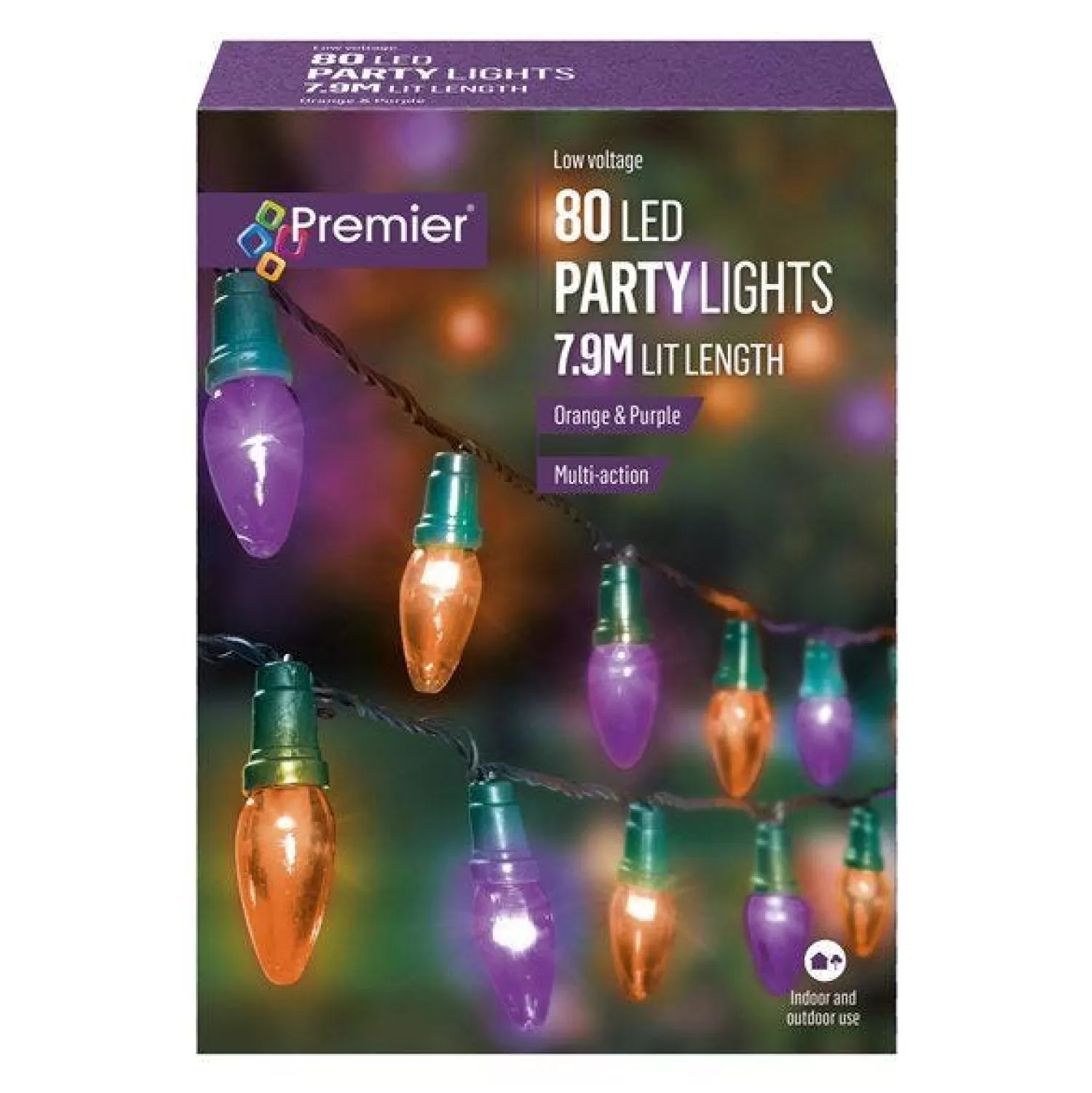 80 Purple & Orange Party Lights<Party Delights Fashion