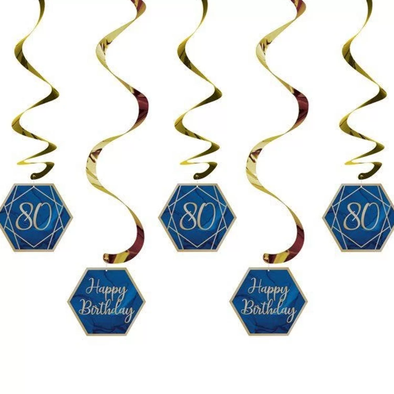 Clearance Party Delights 80Th Birthday Navy & Gold Geode Hanging Swirls (5Pk)