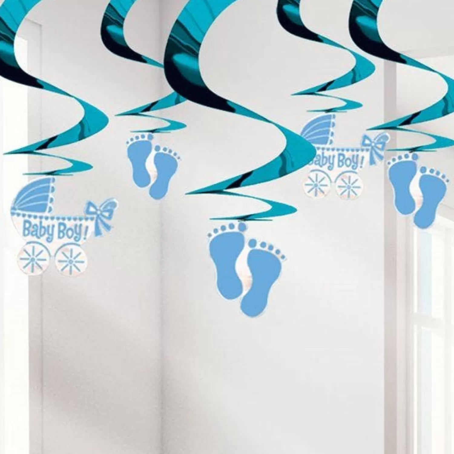 Cheap Party Delights Baby Boy Hanging Swirl Decoration (5Pk)