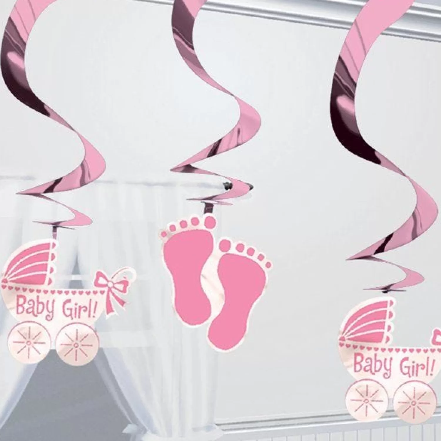 Cheap Party Delights Baby Girl Hanging Swirl Decoration (5Pk)