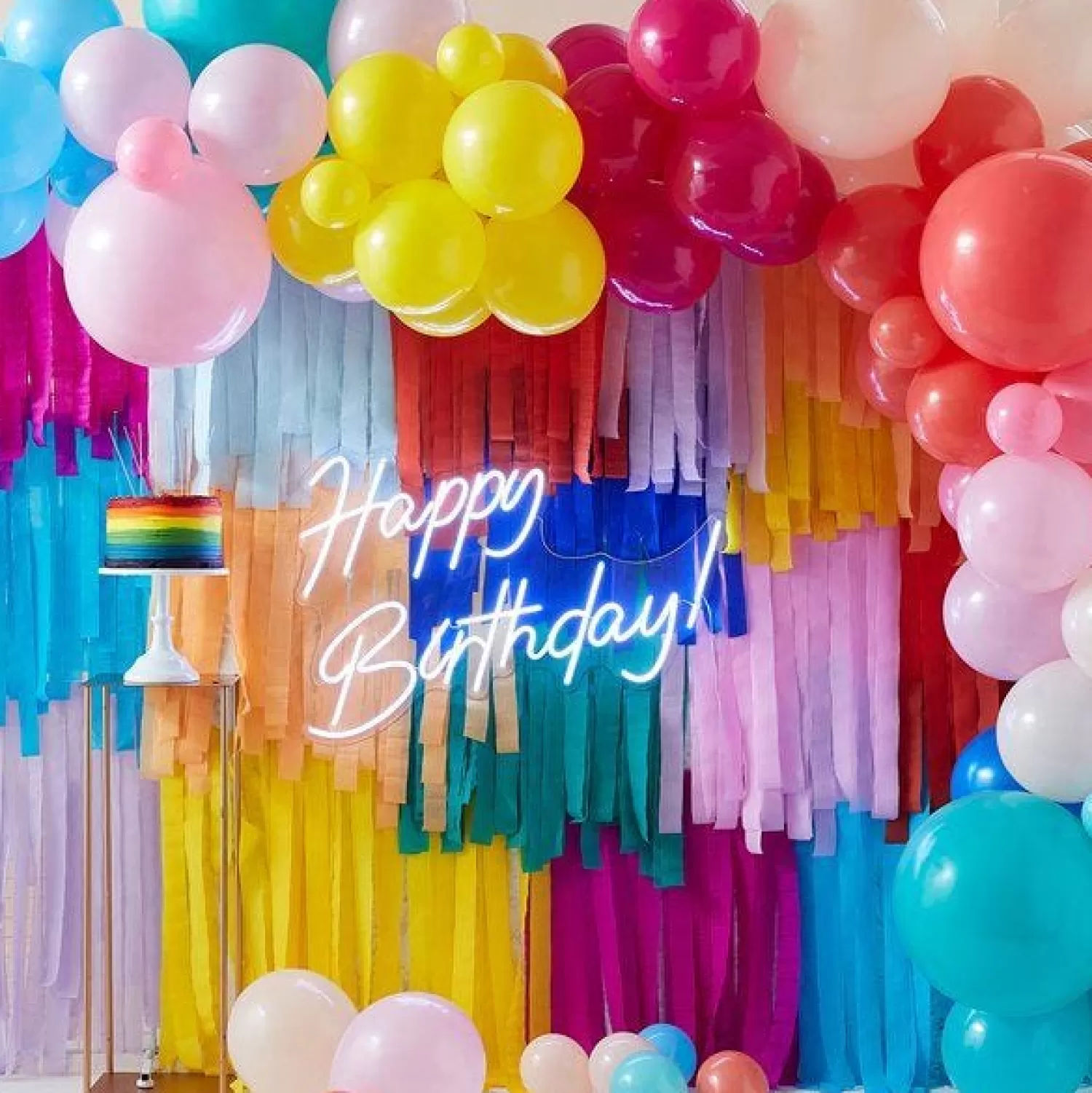 Store Party Delights Balloon And Streamer Brights Rainbow Party Backdrop