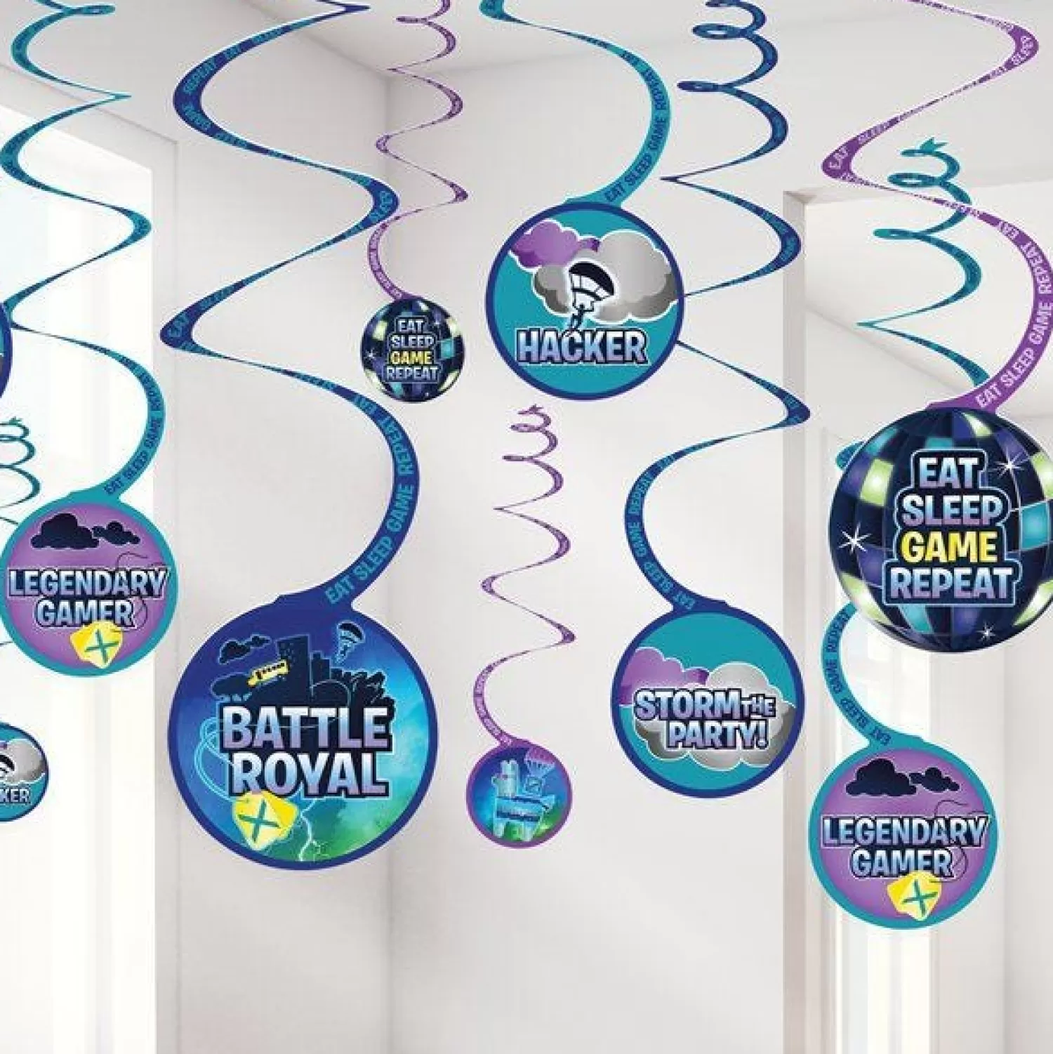 Online Party Delights Battle Royal Hanging Swirl Decorations (12Pk)