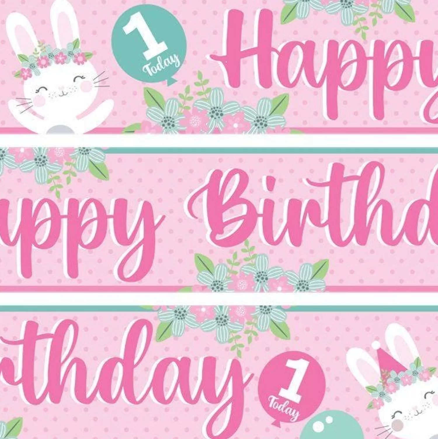 Online Party Delights Birthday Bunny Paper Banners - 1M (3Pk)