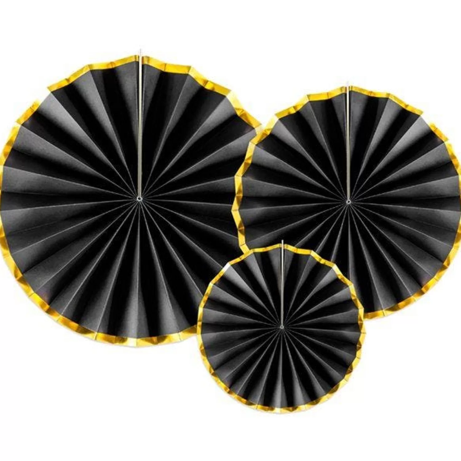 Sale Party Delights Black & Gold Paper Fans (3Pk)