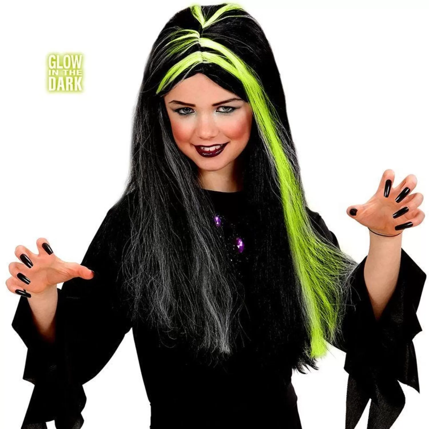 Discount Party Delights Black & White - Glow In The Dark Wig - Child