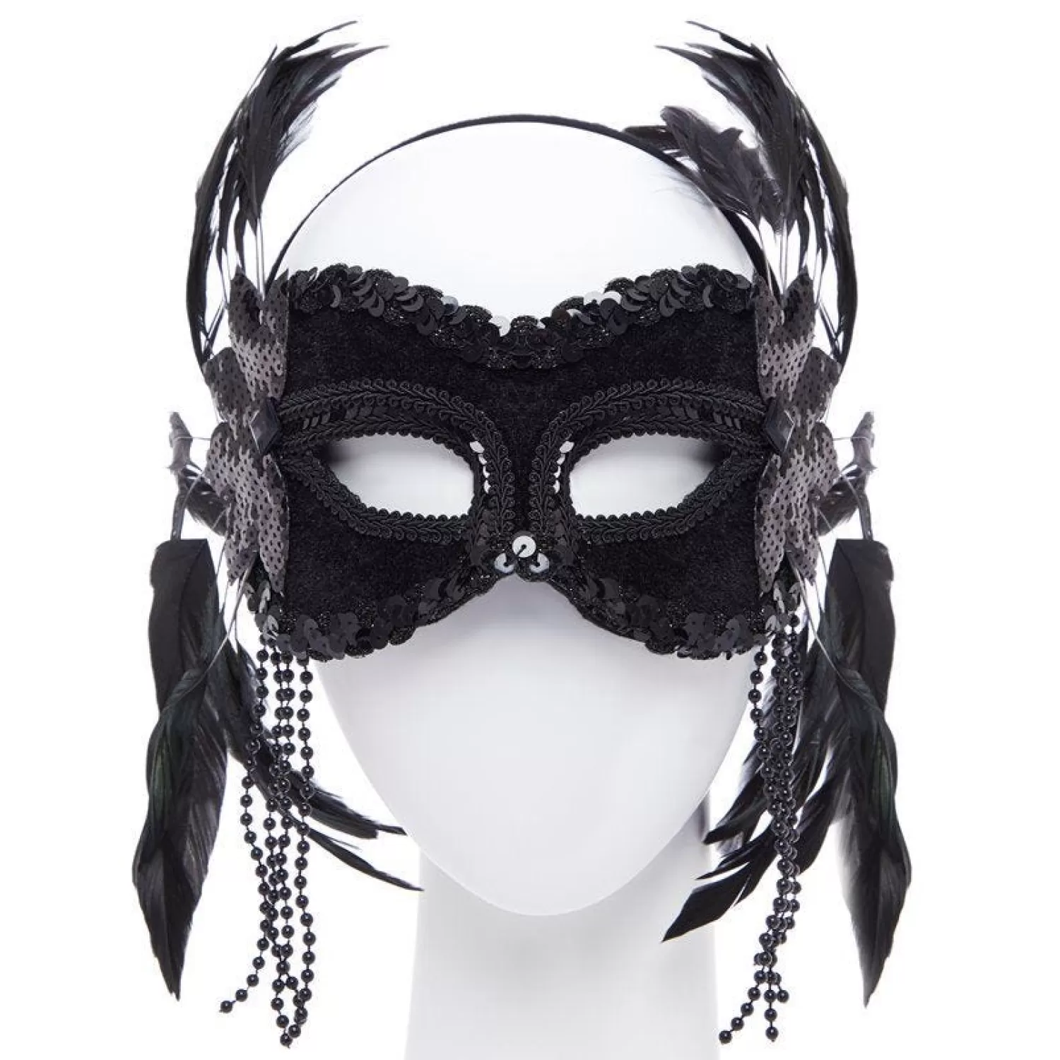 Shop Party Delights Black Masquerade Mask With Feathers & Beads