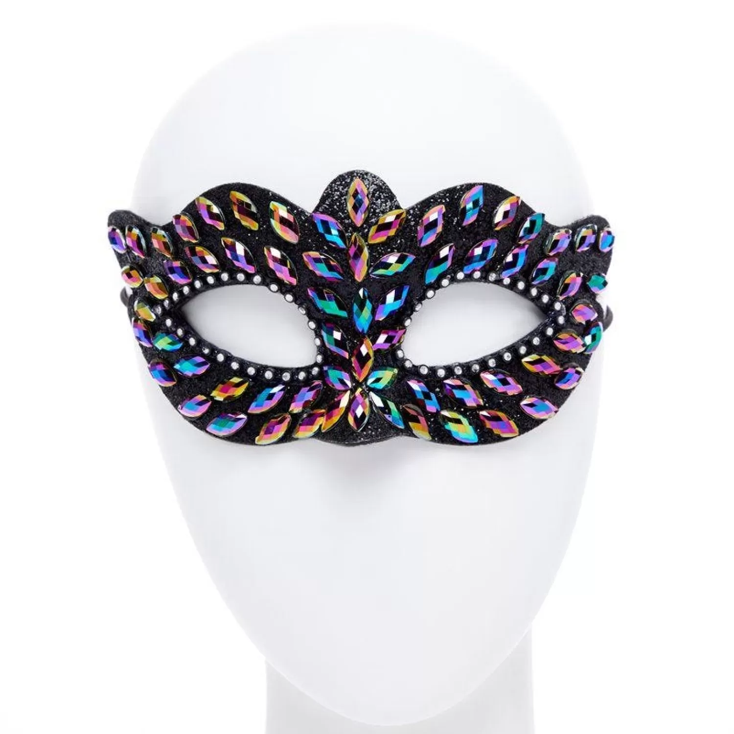 Online Party Delights Black Masquerade Mask With Gems & Rhinestones