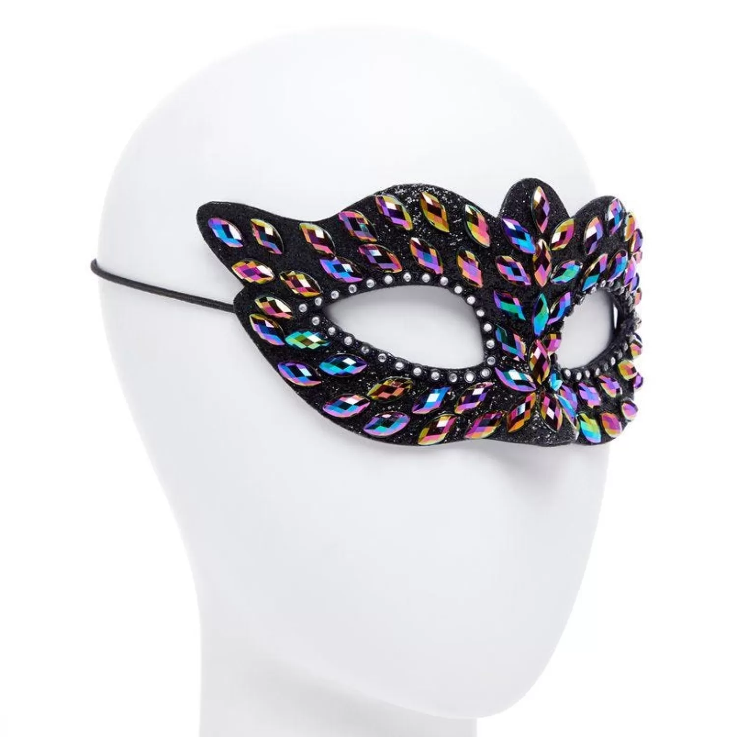 Online Party Delights Black Masquerade Mask With Gems & Rhinestones