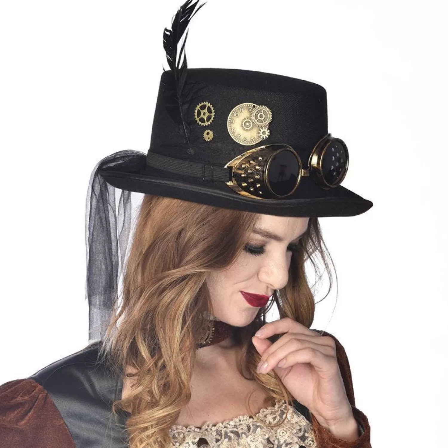 Discount Party Delights Black Steampunk Top Hat With Goggles