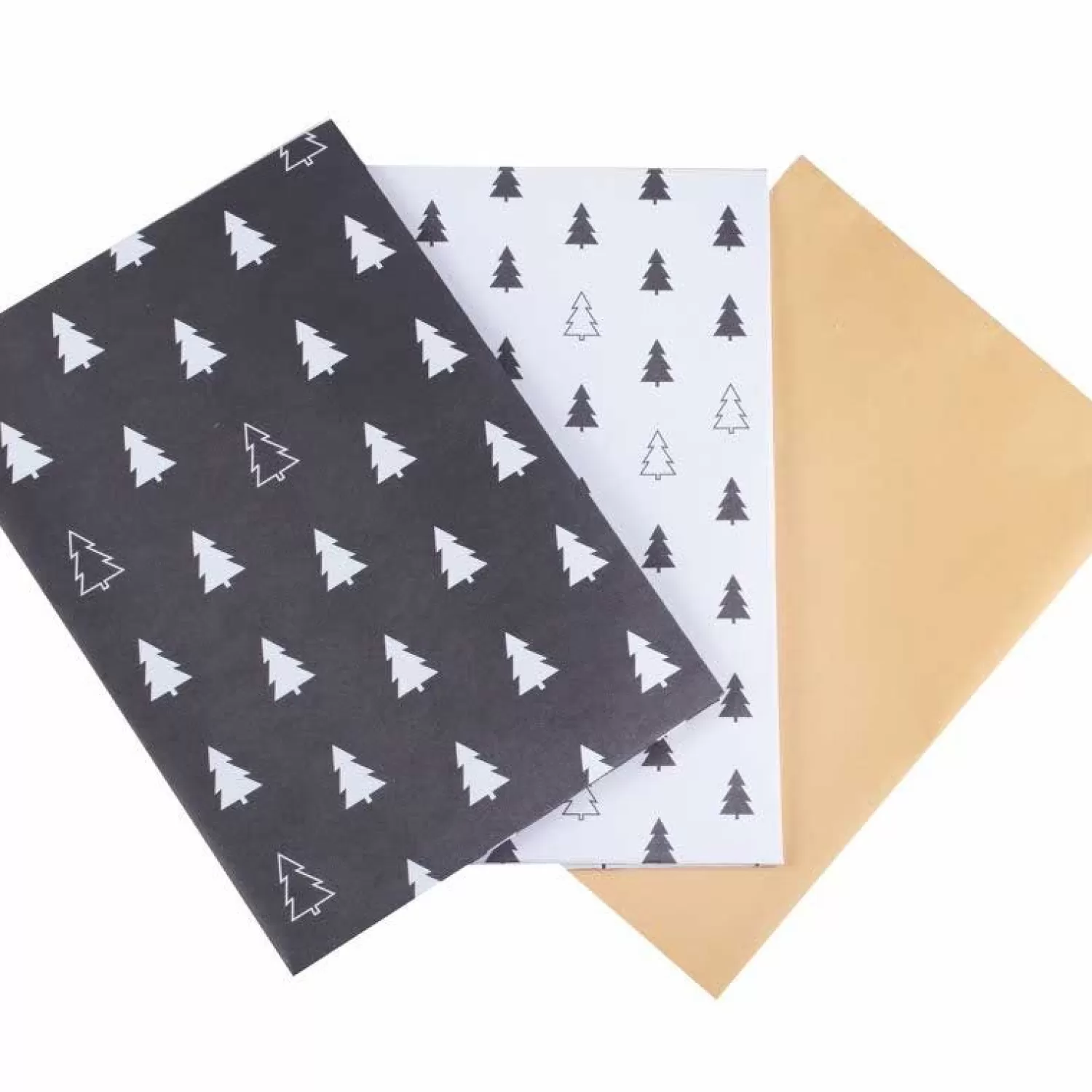 Black, White & Kraft Christmas Tree Print Wrapping Paper (3Pk)<Party Delights Best Sale