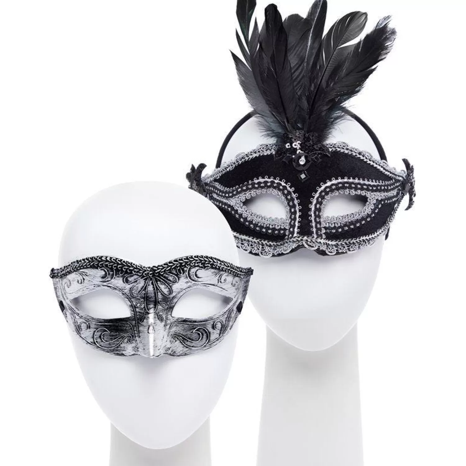 Clearance Party Delights Black/Silver Masquerade Masks For Couples