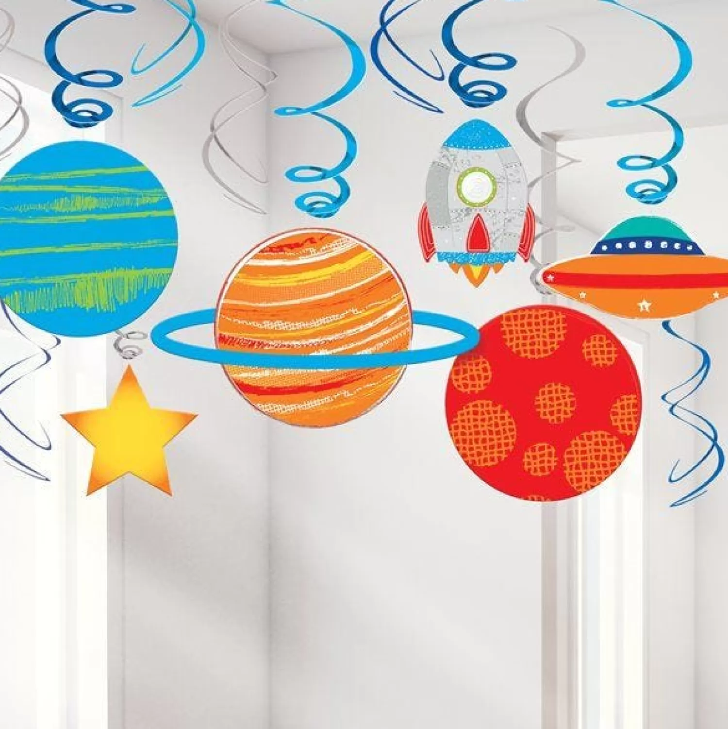 Store Party Delights Blast Off Birthday Swirl Decorations (12Pk)