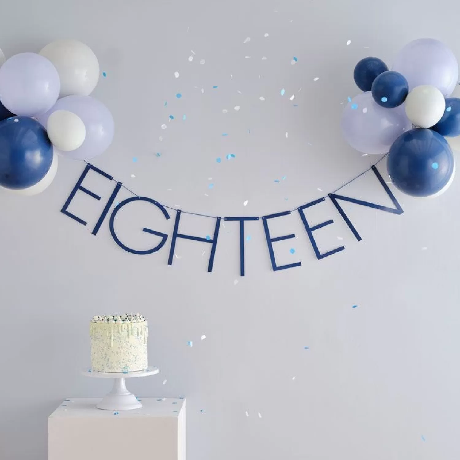 Cheap Party Delights Blue Eighteen Paper Banner With Latex Balloons - 1.5M