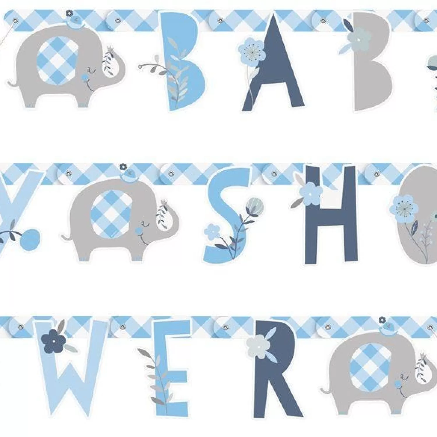 Clearance Party Delights Blue Floral Elephant Baby Shower Banner - 1.6M