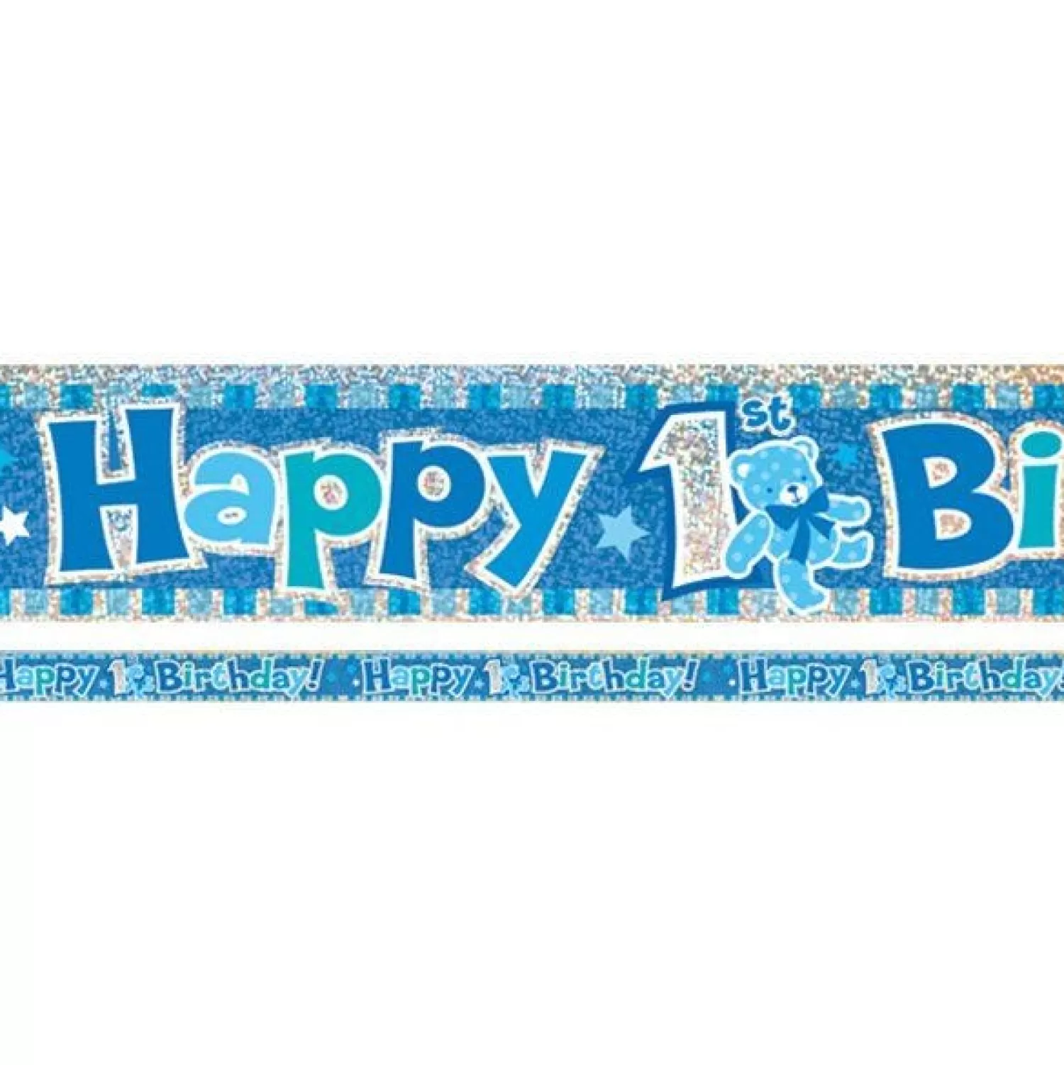 Hot Party Delights Blue 'Happy 1St Birthday' Holographic Foil Banner - 3.7M