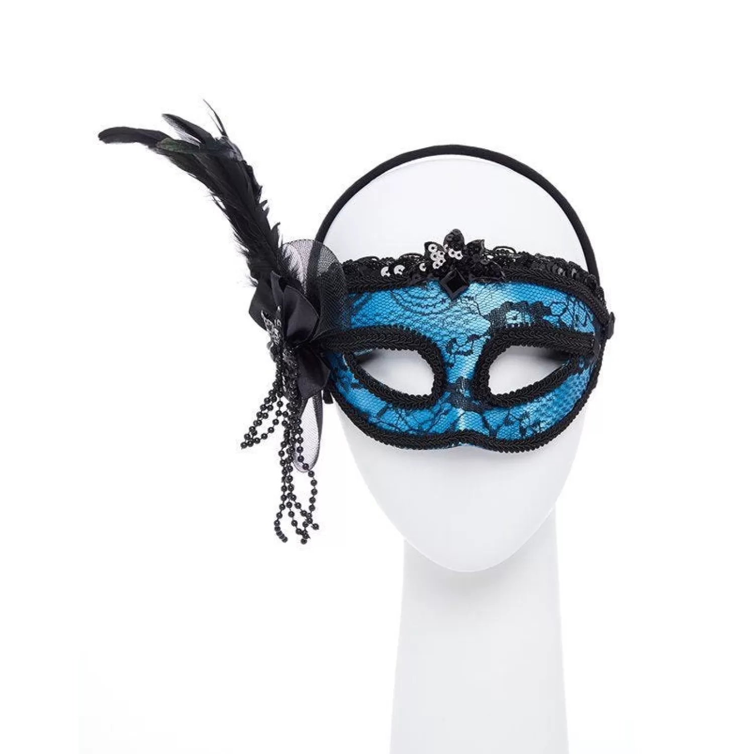 New Party Delights Blue Masquerade Mask With Feathers