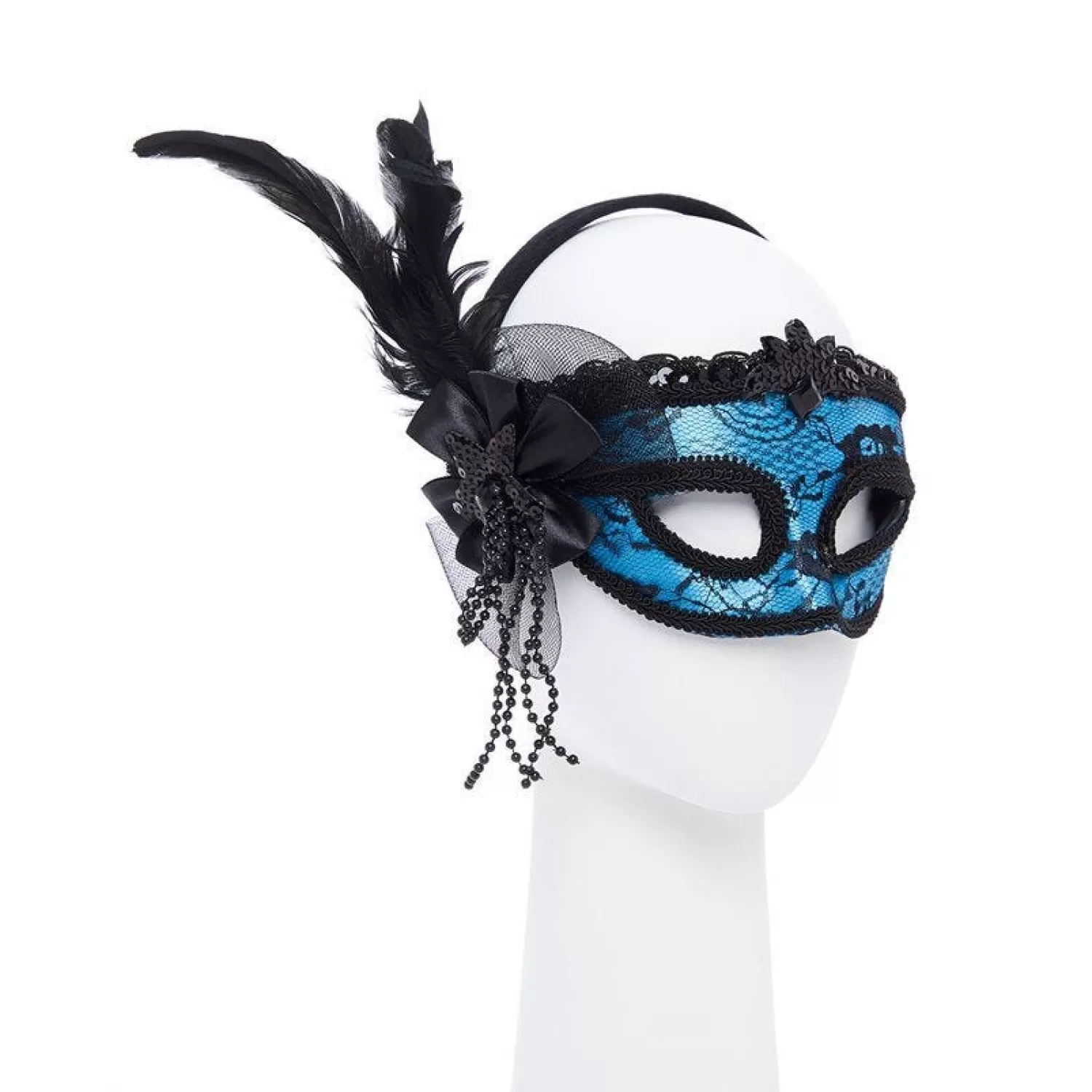 New Party Delights Blue Masquerade Mask With Feathers