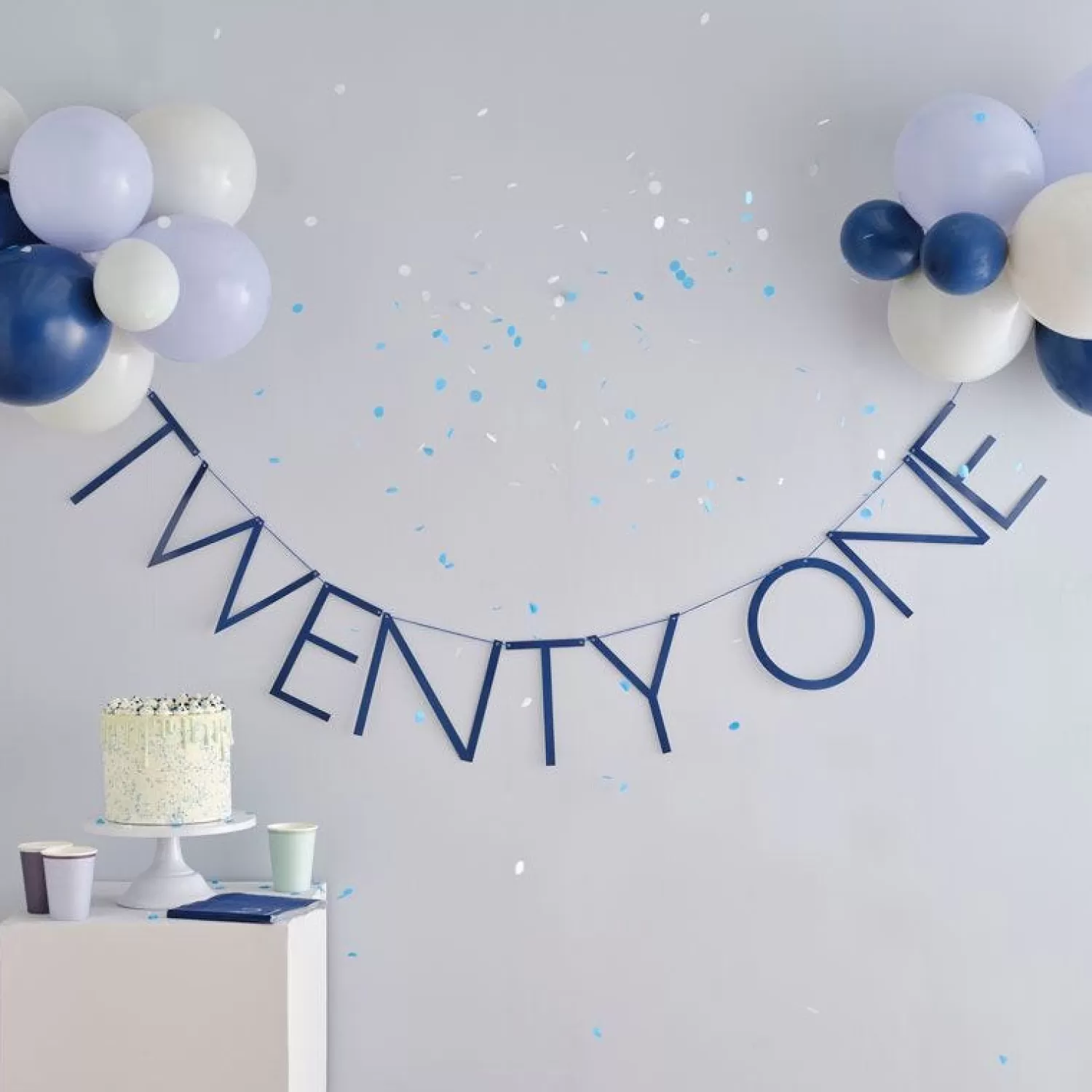 Shop Party Delights Blue Twenty One Paper Banner With Latex Balloons - 1.5M