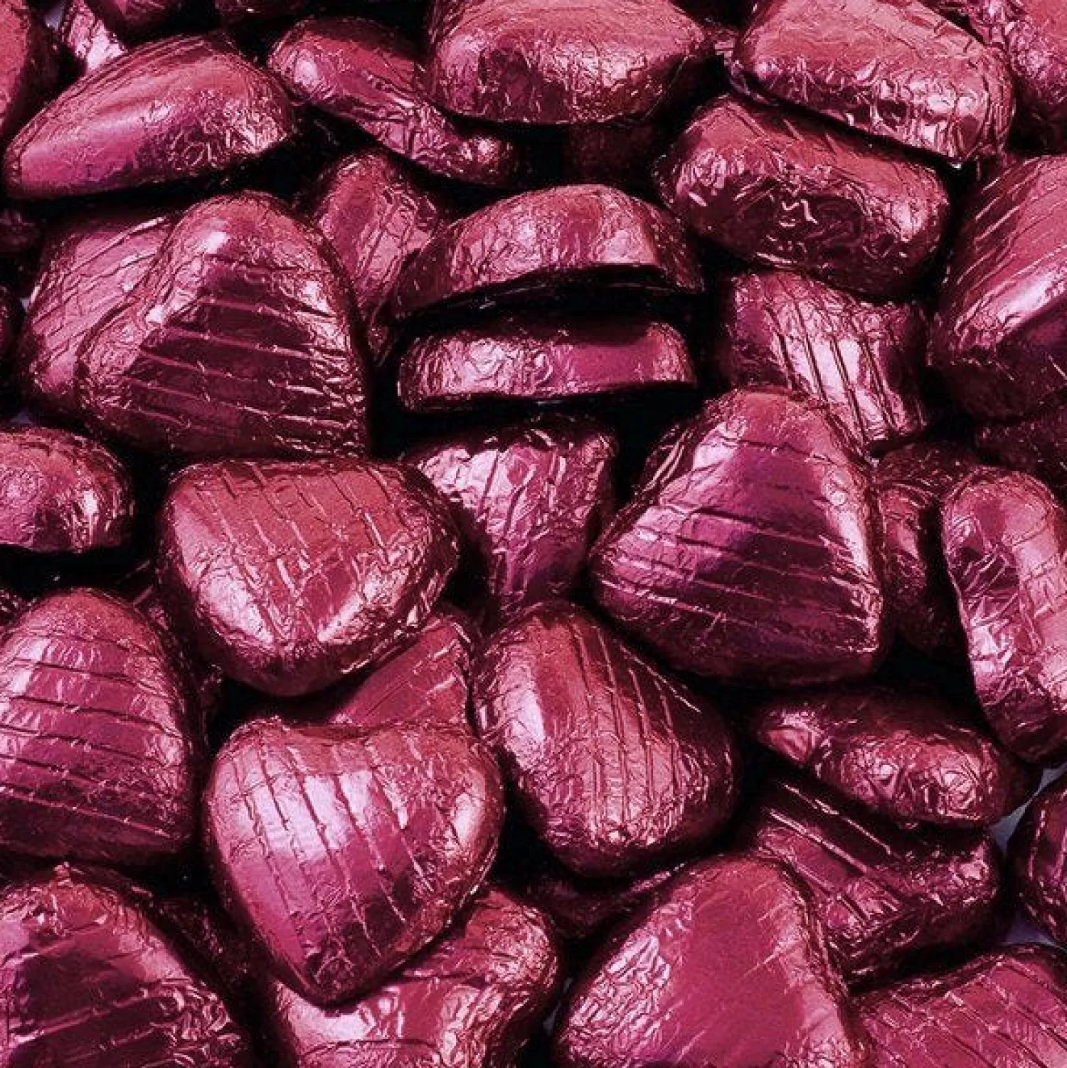 Fashion Party Delights Burgundy Foil Chocolate Hearts - 1Kg