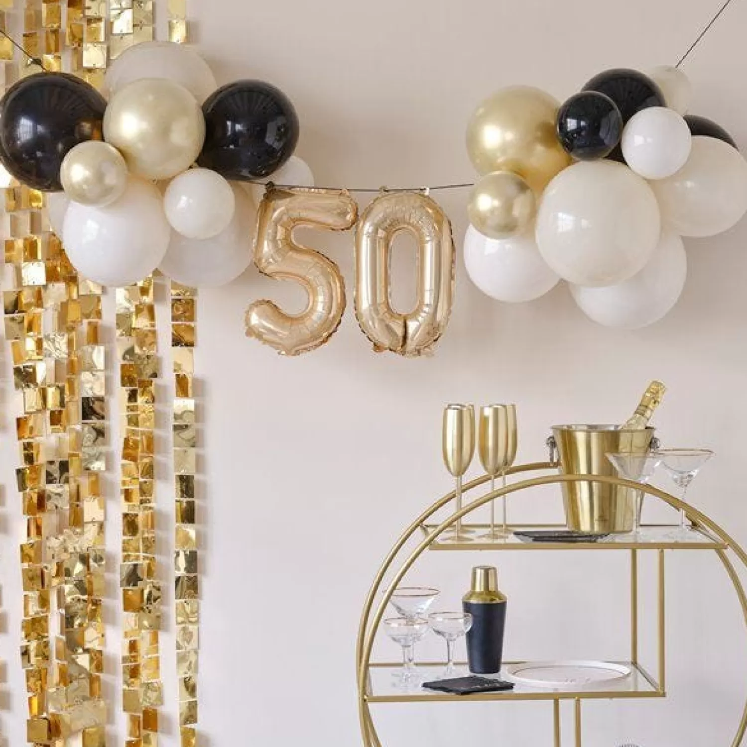 Store Party Delights Champagne Noir 50Th Latex Balloon Bunting Kit