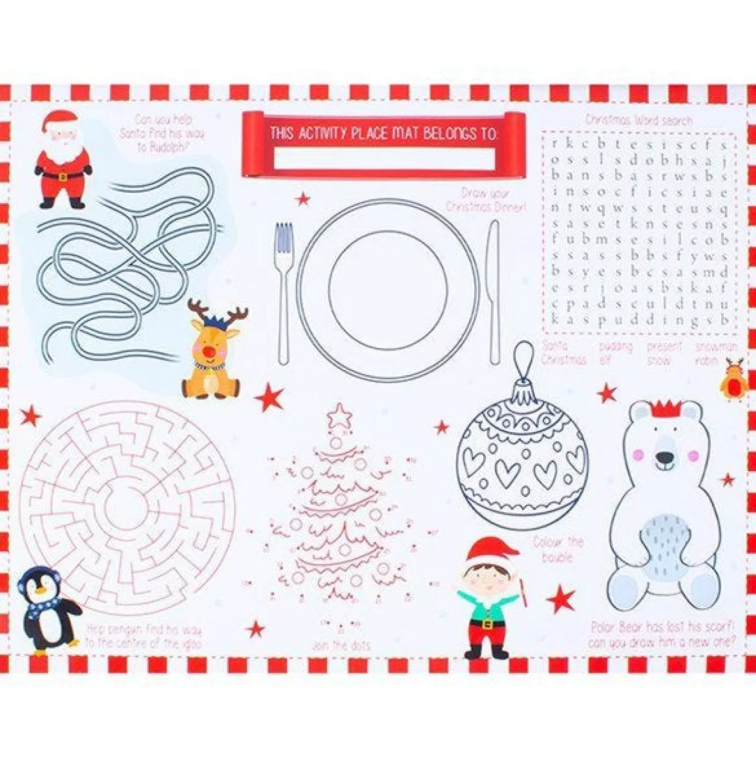 Christmas Activity Placemats - 38 X 29Cm (6Pk)<Party Delights New