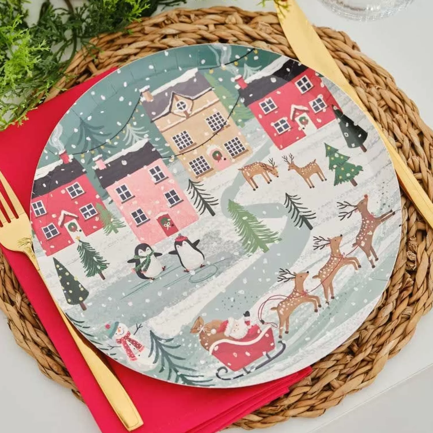 Christmas Scene Paper Plates - 25Cm (8Pk)<Party Delights New