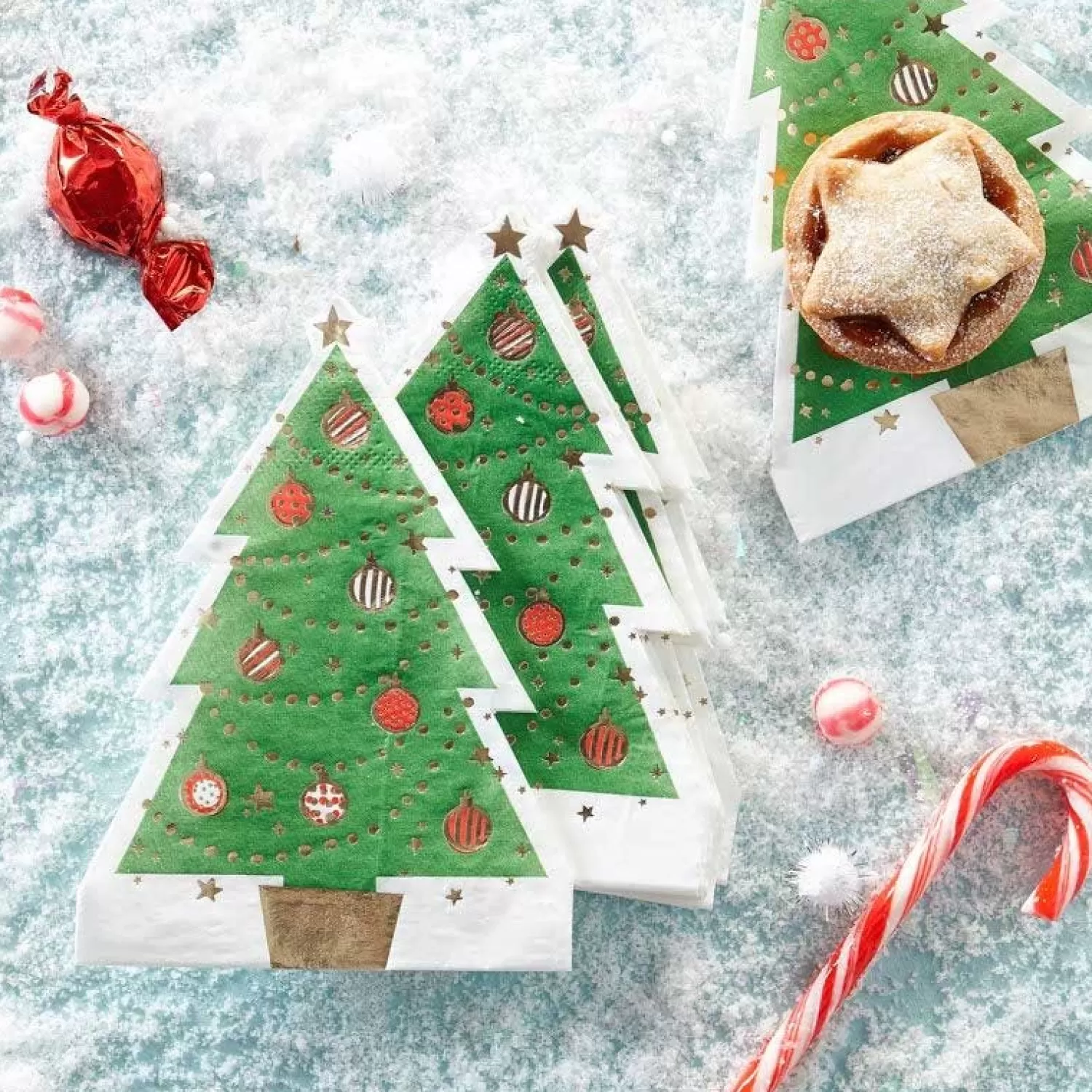 Christmas Tree Shaped Paper Napkins - 32Cm (12Pk)<Party Delights Sale