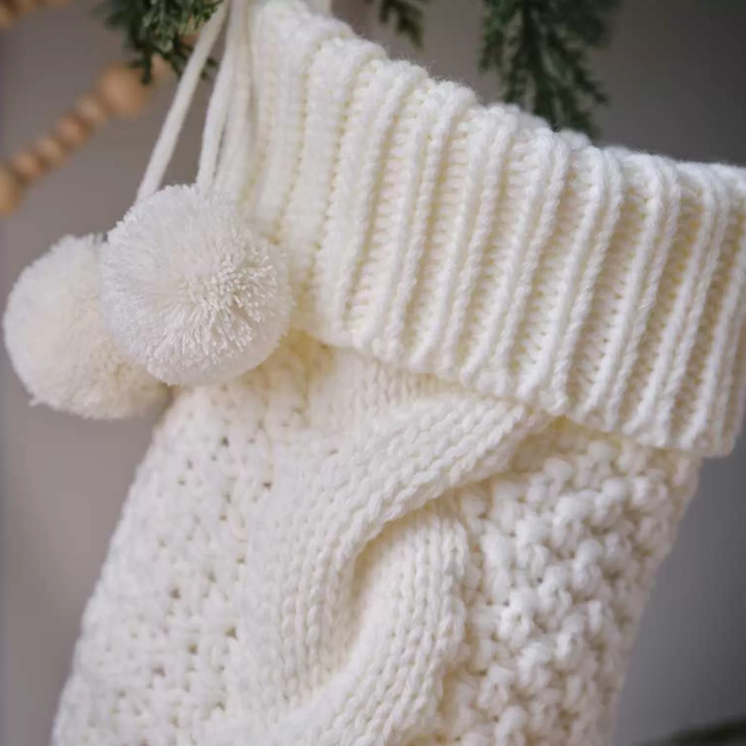 Cream Knitted Christmas Stocking - 45Cm<Party Delights Fashion