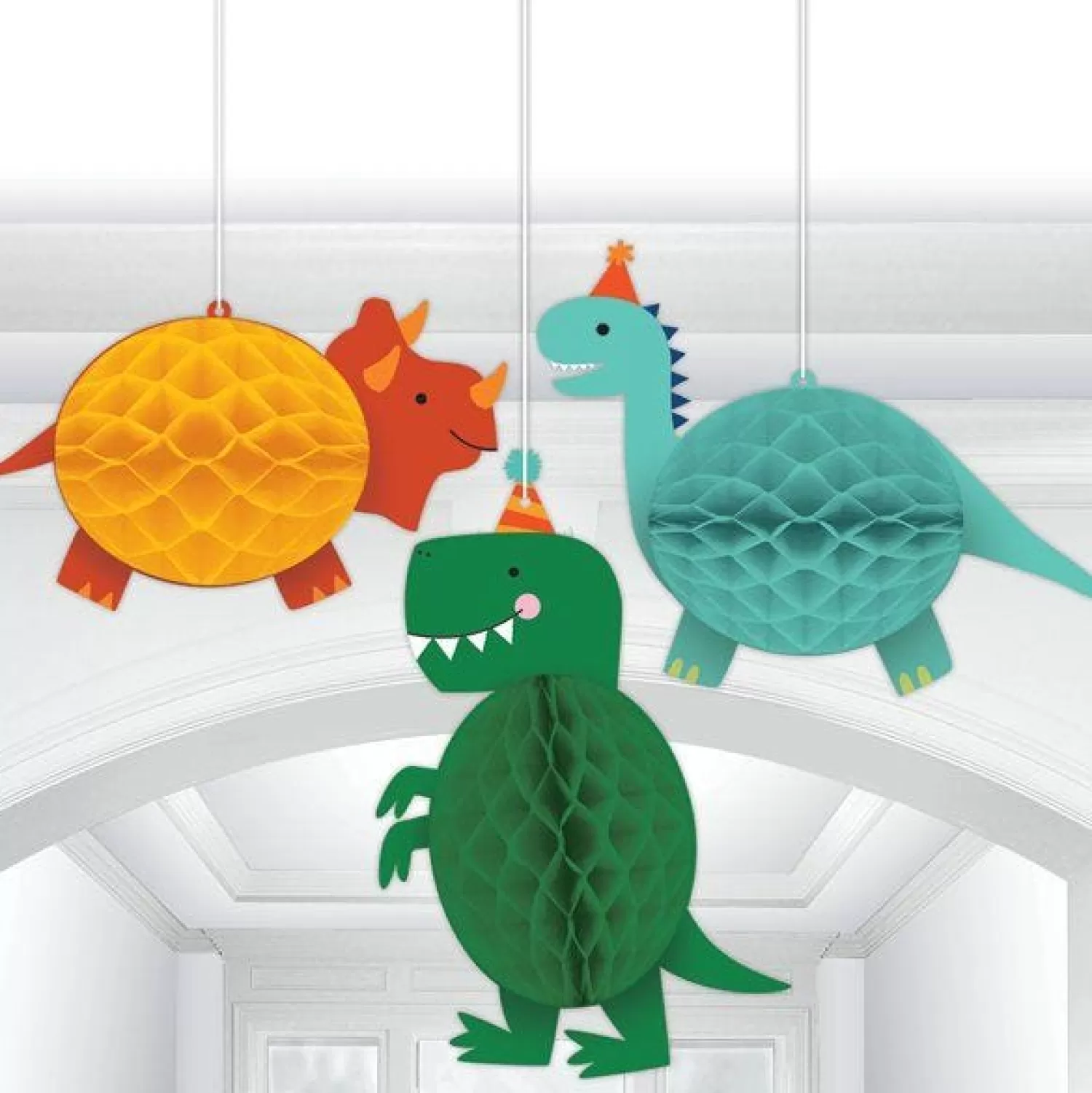 Store Party Delights Dino-Mite Hanging Honeycomb Decorations (3Pk)