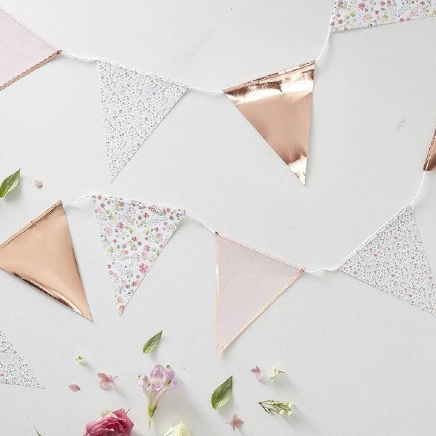 Hot Party Delights Ditsy Floral Rose Gold Paper Bunting - 3.5M