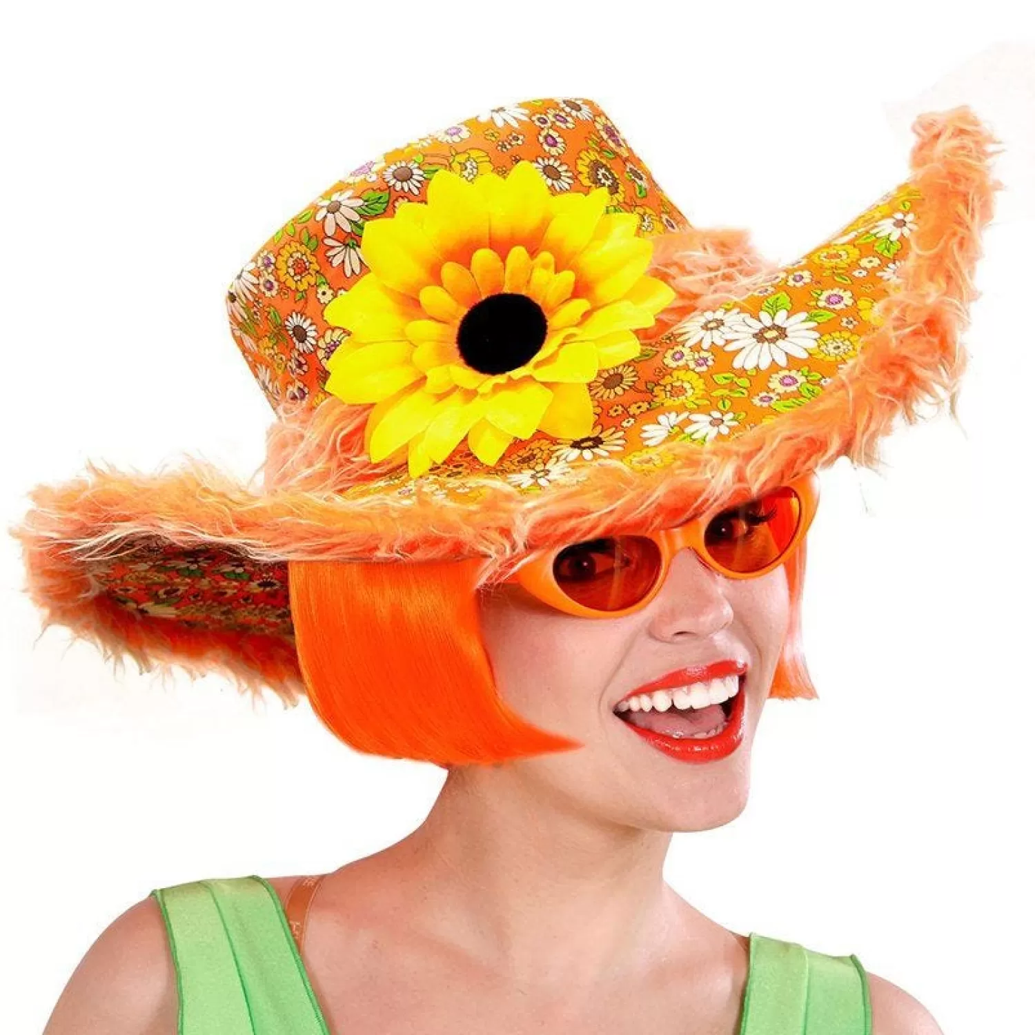 Shop Party Delights Floral Orange Hat With Sunflower