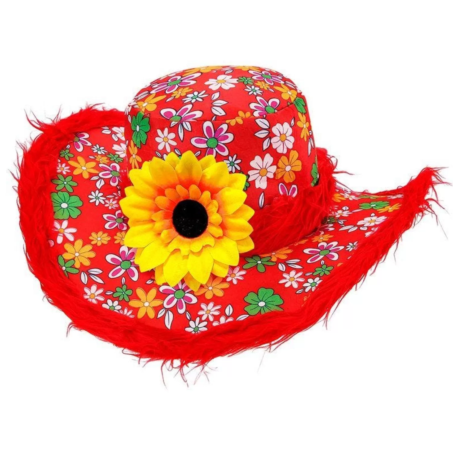 Clearance Party Delights Floral Red Hat With Sunflower