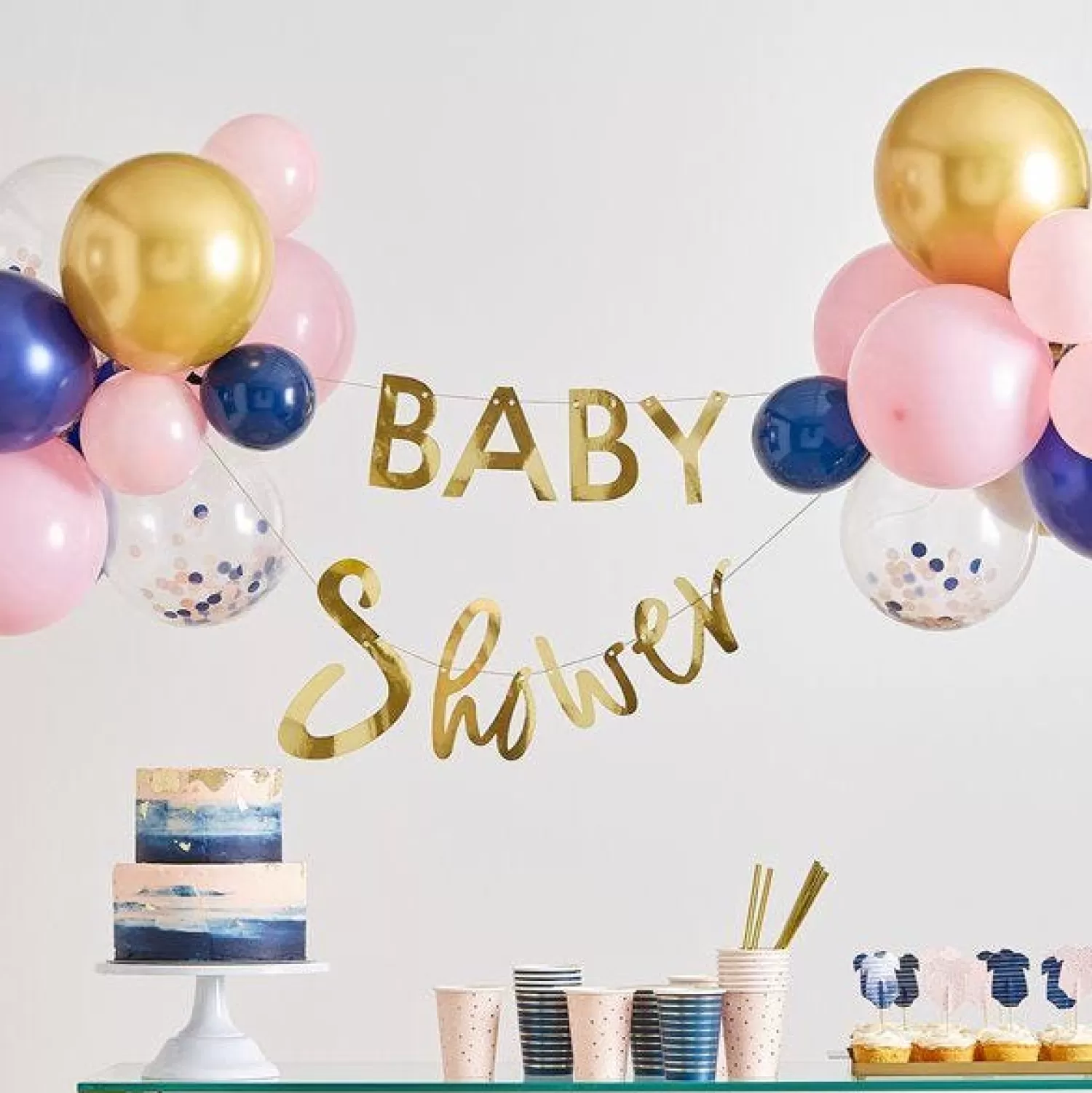 Flash Sale Party Delights Gender Reveal Gold Baby Shower Balloon & Bunting Kit