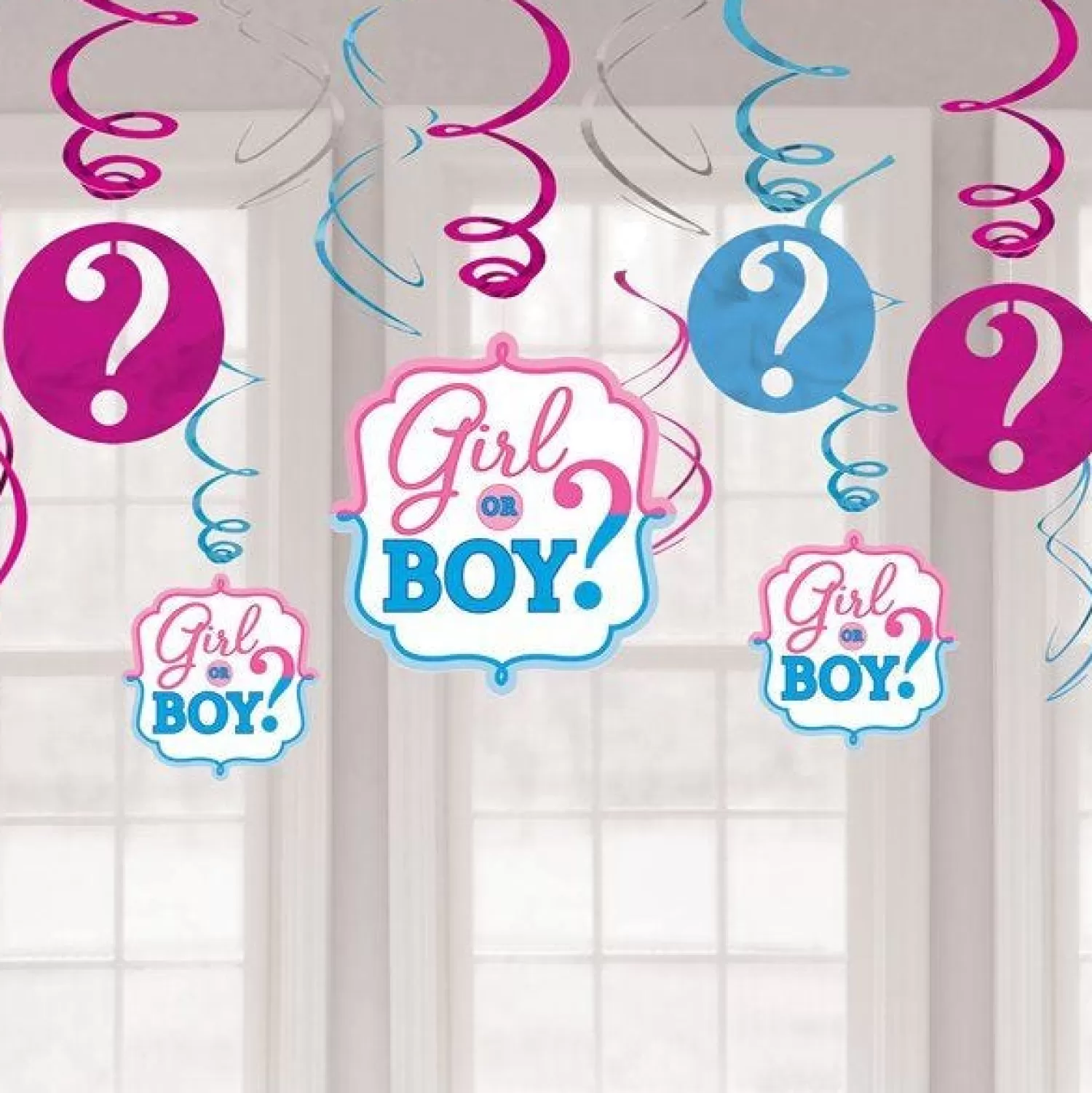 Shop Party Delights Gender Reveal Hanging Swirls (12Pk)