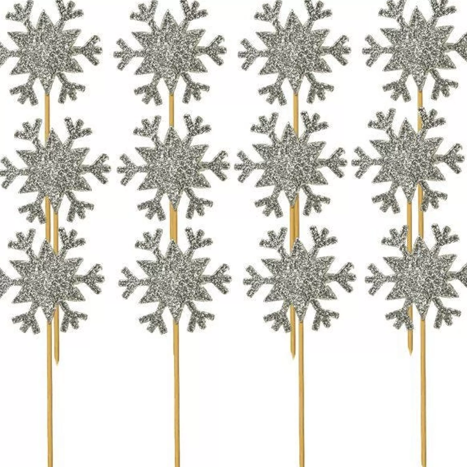 Glitter Snowflake Cupcake Toppers Silver (12Pk)<Party Delights Hot