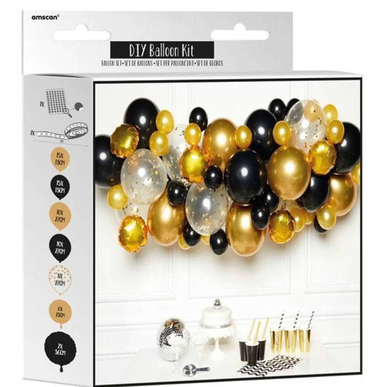 Store Party Delights Gold & Black Balloon Arch Garland - 66 Balloons