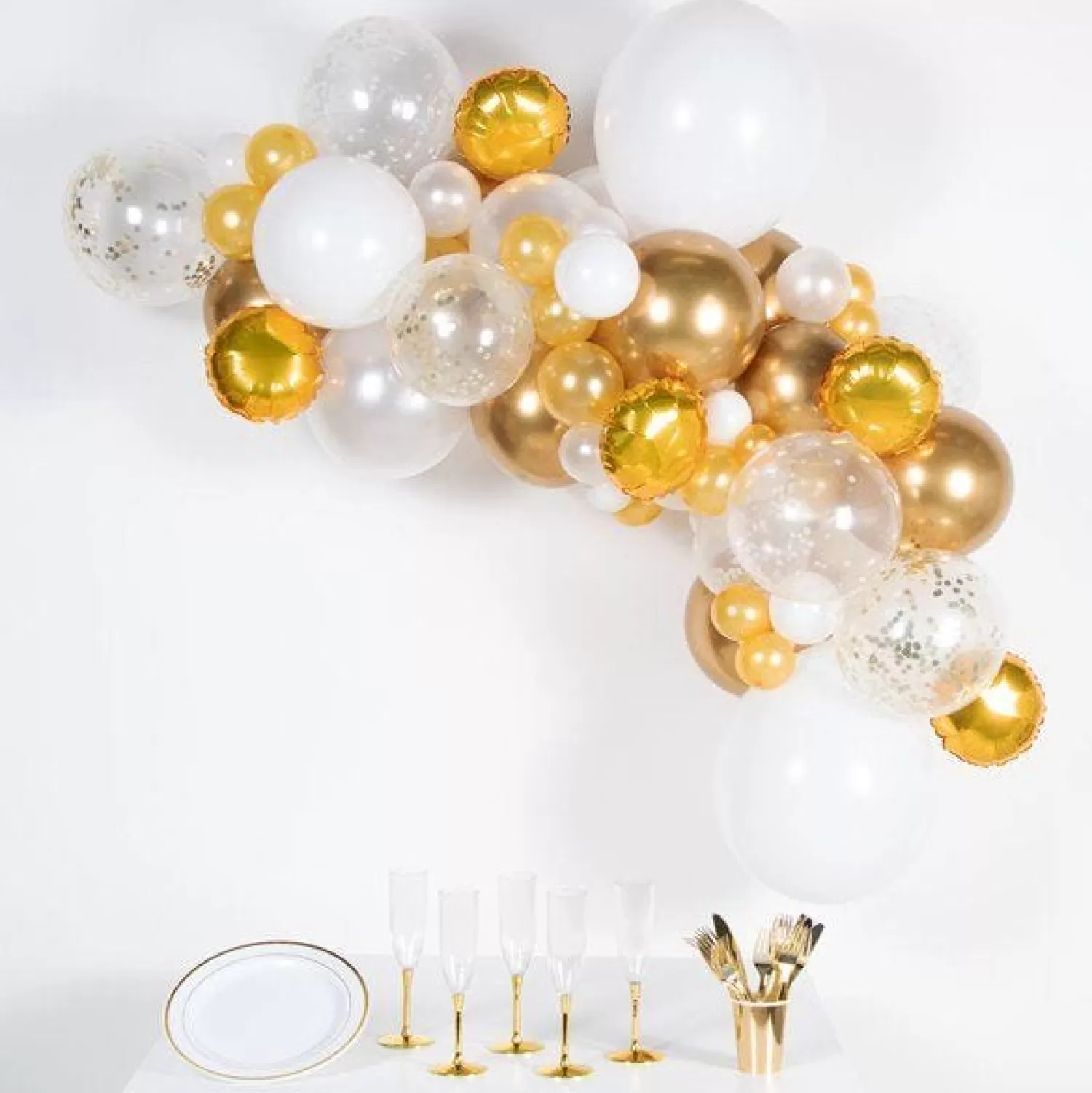 Hot Party Delights Gold & White Balloon Arch Garland - 66 Balloons