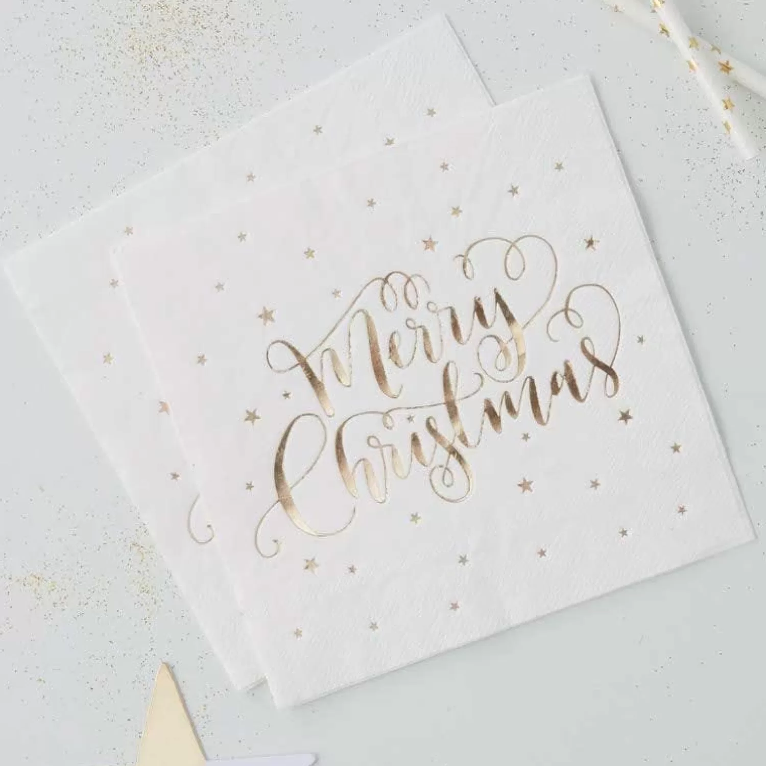 Gold Foiled Merry Christmas Paper Napkins - 33Cm (20Pk)<Party Delights Online