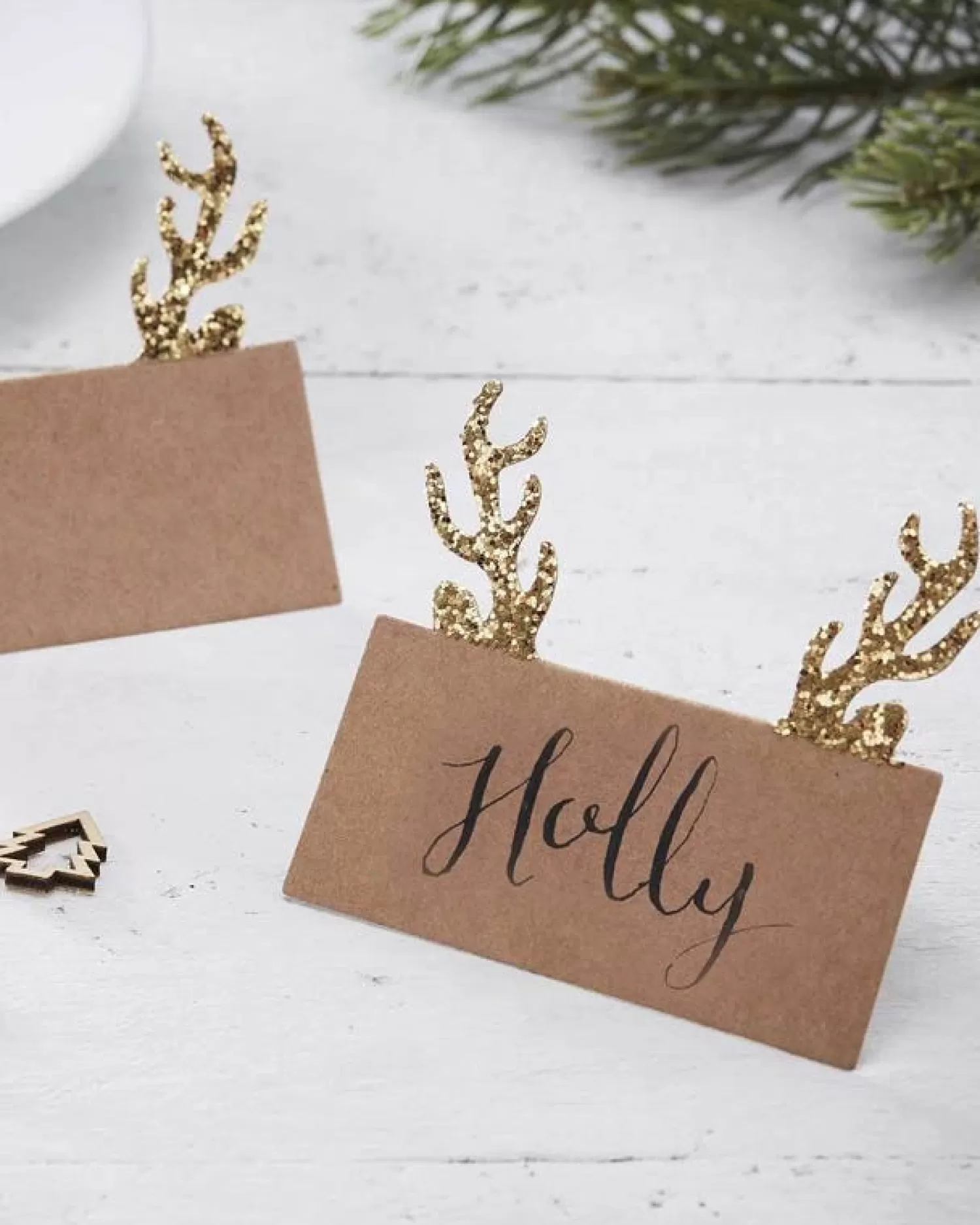 Gold Glitter Antler Kraft Place Cards (10Pk)<Party Delights Discount