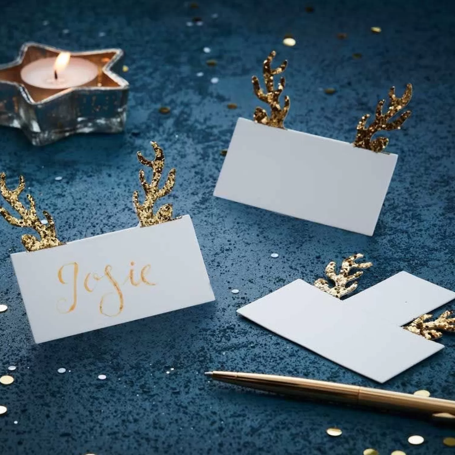 Gold Glitter Antler Place Cards (10Pk)<Party Delights Best