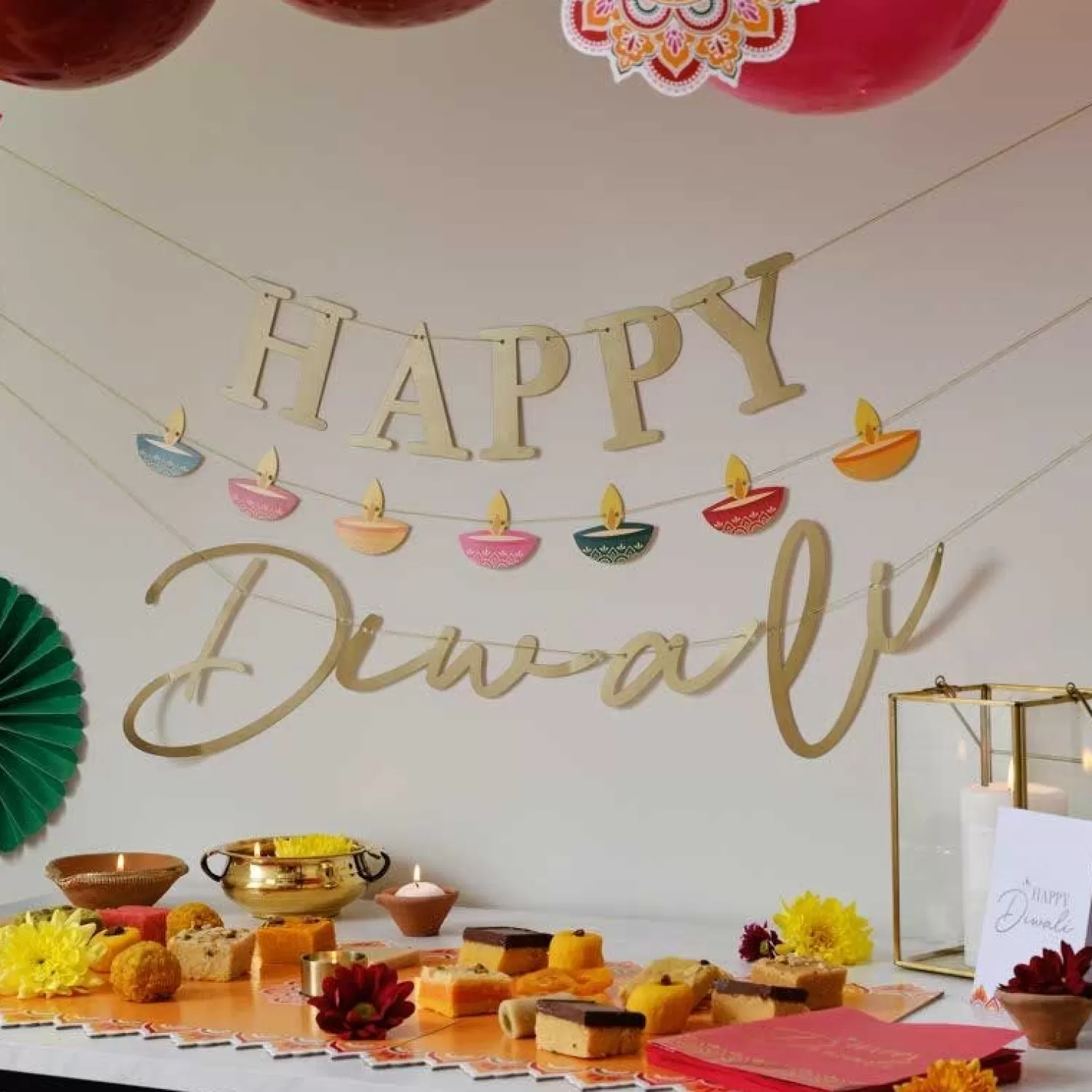 Clearance Party Delights Gold Happy Diwali Paper Banner - 1.5M