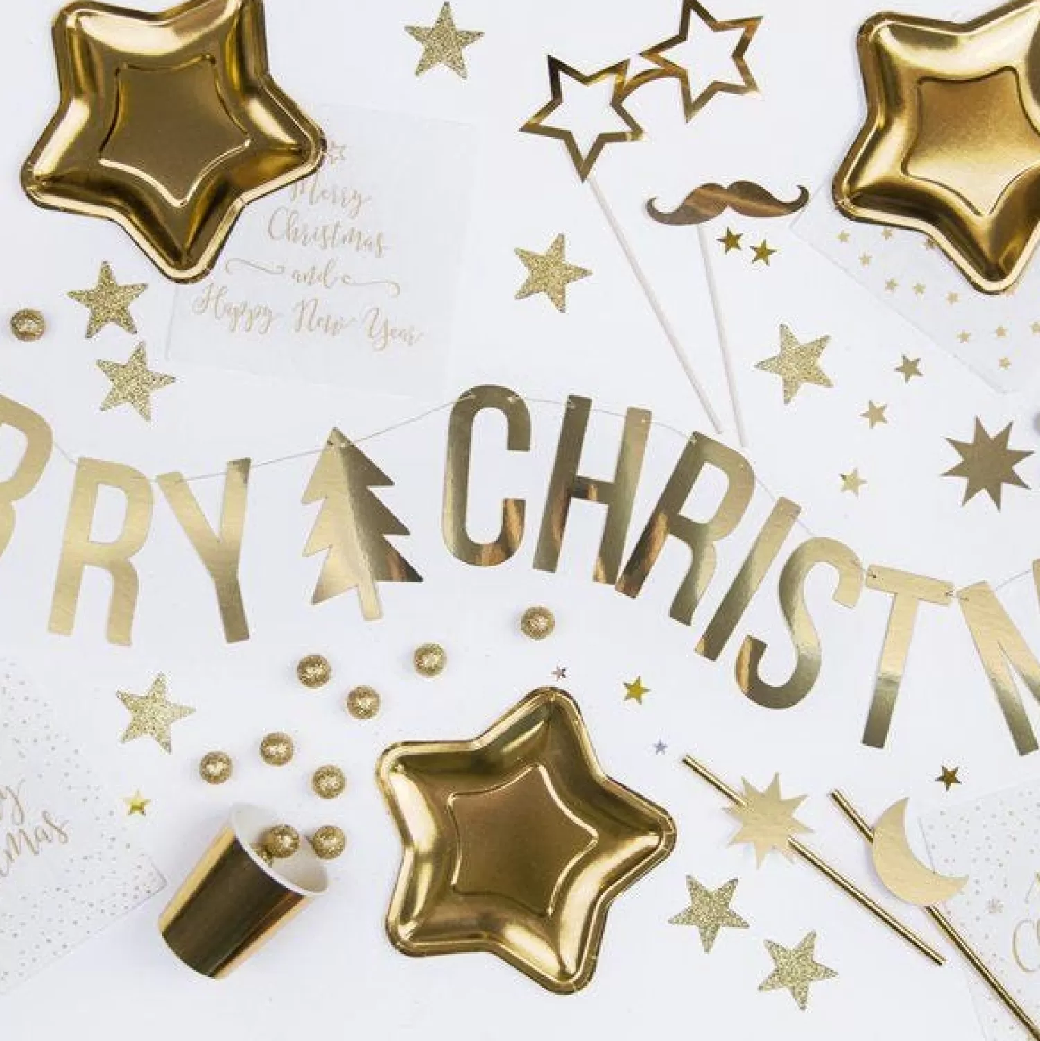 Gold Merry Christmas Banner - 1.5M<Party Delights Flash Sale