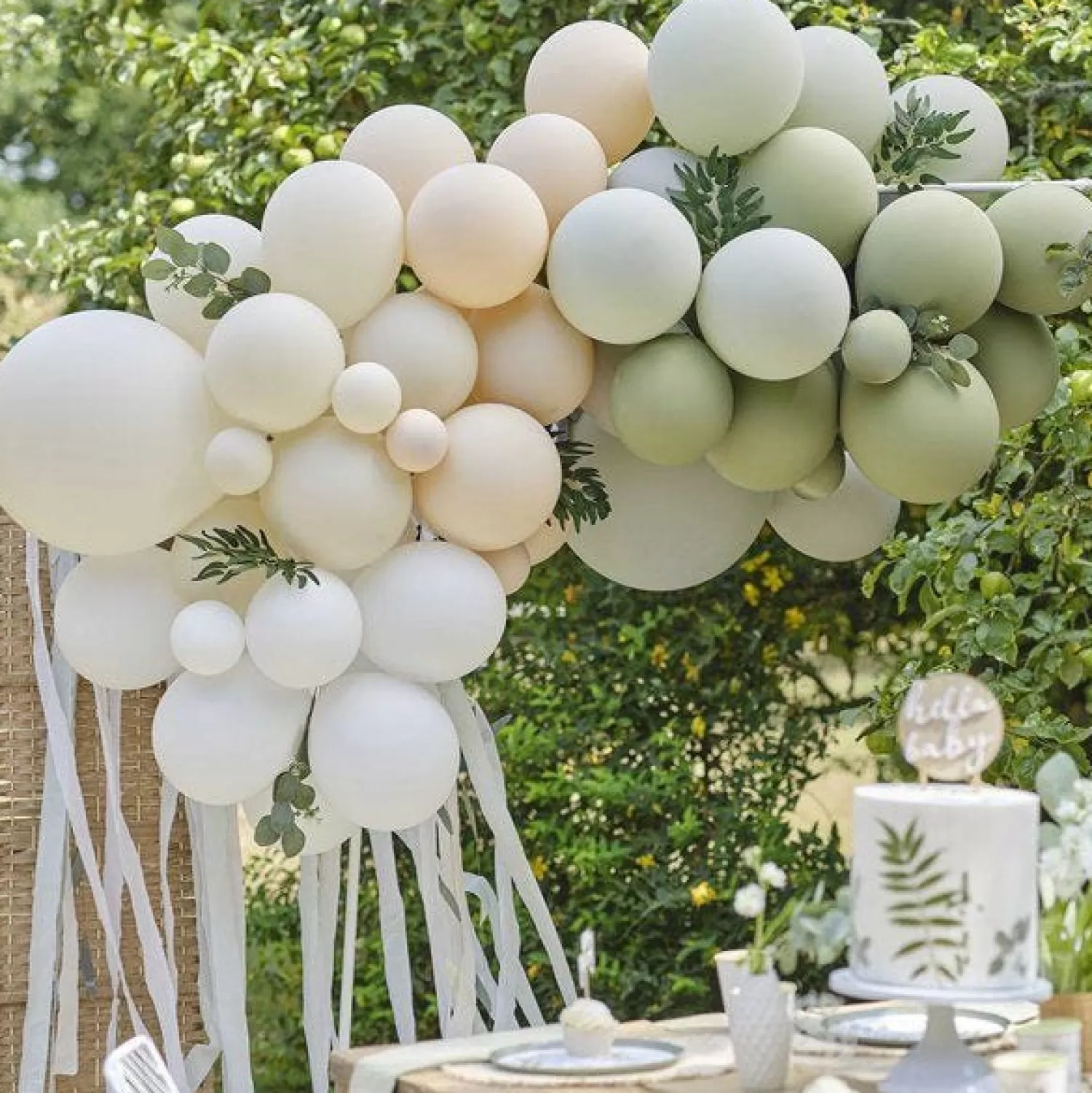 Clearance Party Delights Green And Nude Balloon Arch With Streamers - 70 Balloons