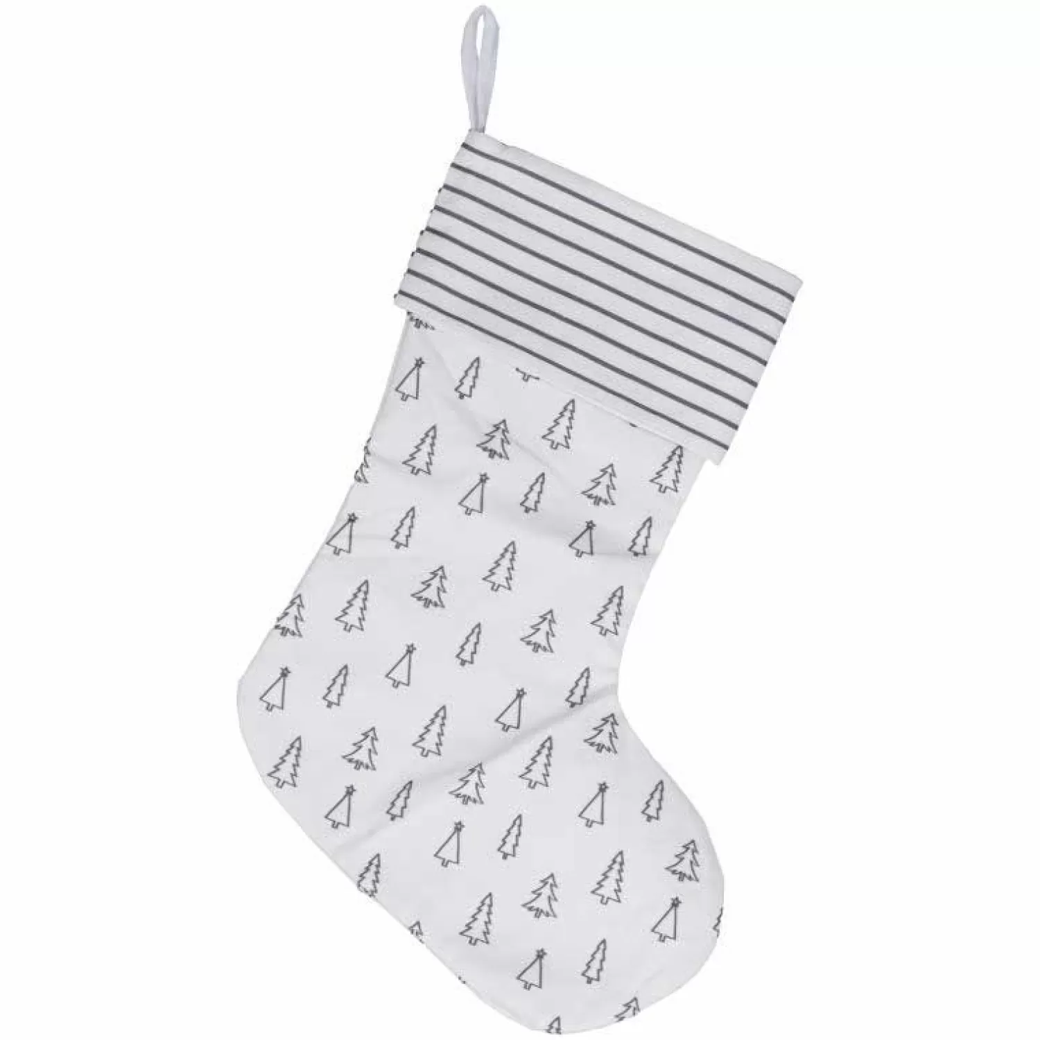 Grey Tree And Stripe Printed Christmas Stocking - 45Cm<Party Delights Sale