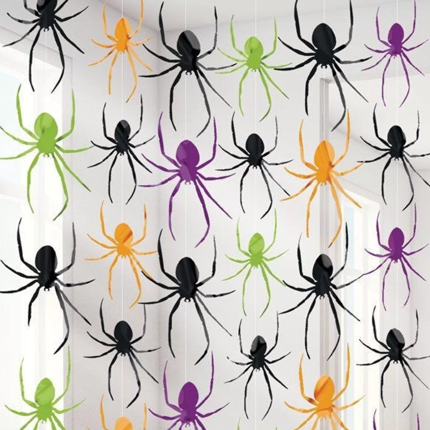 Halloween Spider String Decoration - 2M (6Pk)<Party Delights Best