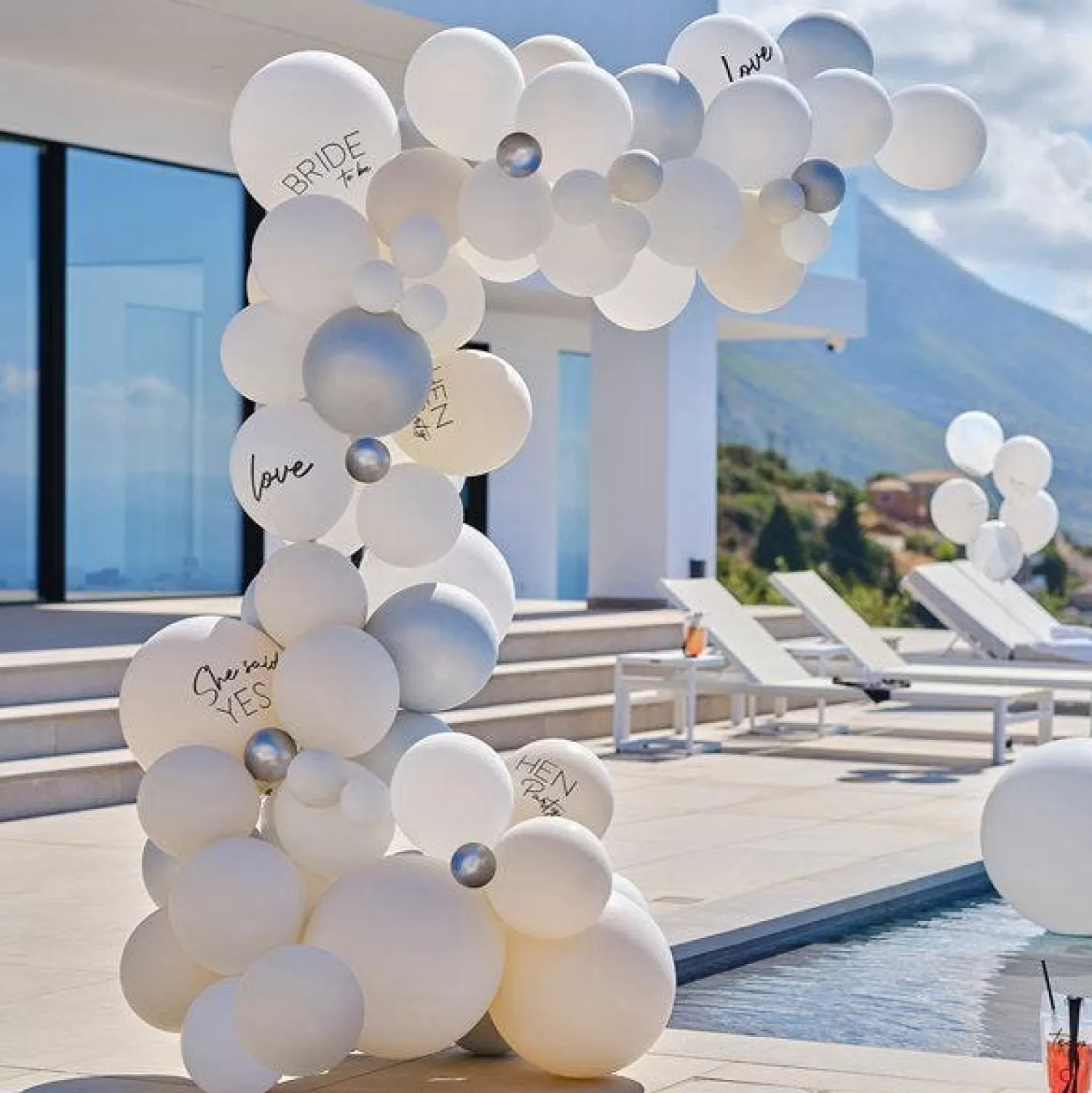 Hot Party Delights Hen Party White & Silver Latex Balloon Arch With Streamers